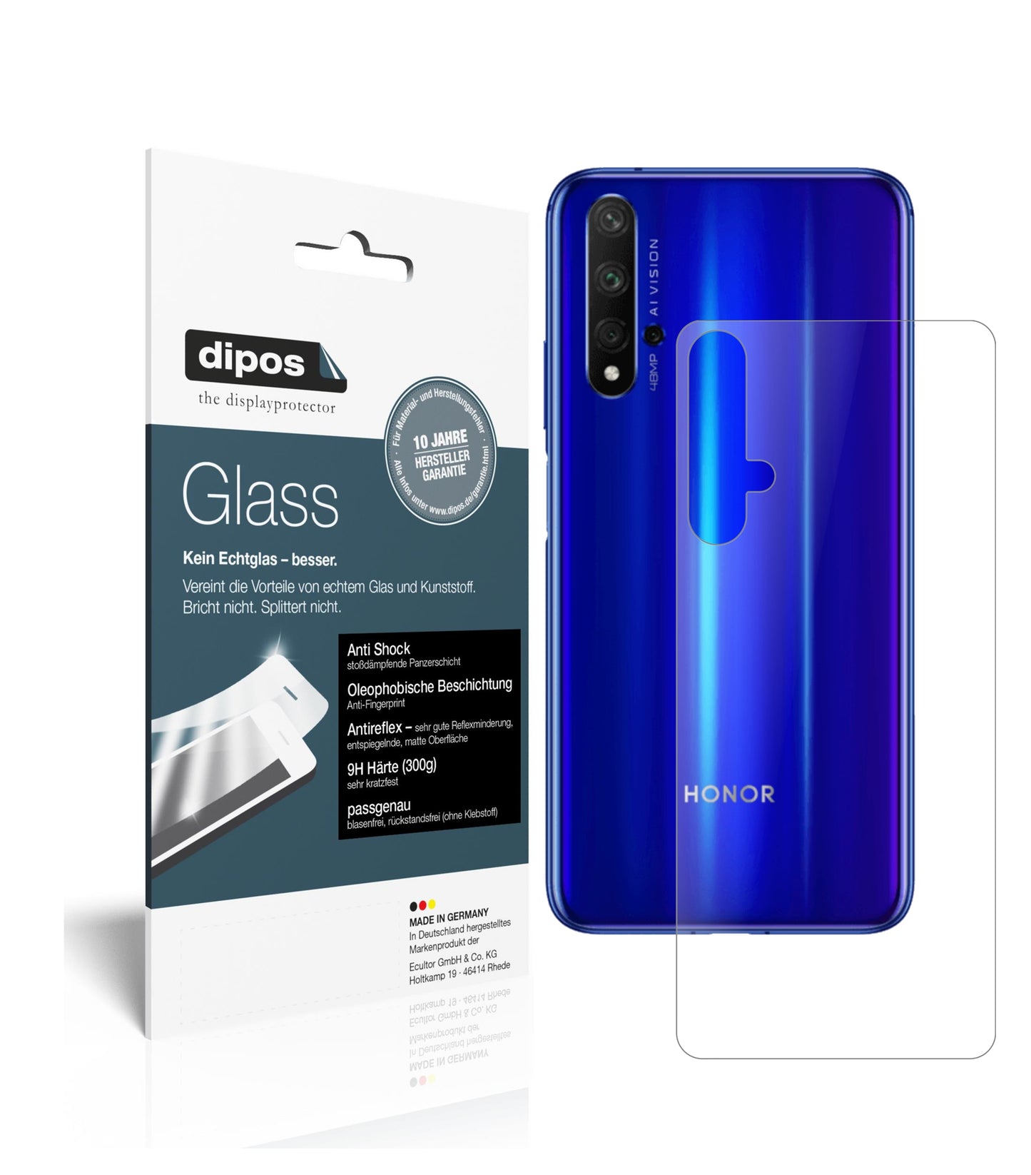 Mattes Panzerglas: Schutz vor Brüchen, Fingerabdrücken und Bildschirmblendung für Honor-20 Pro Rückseite
