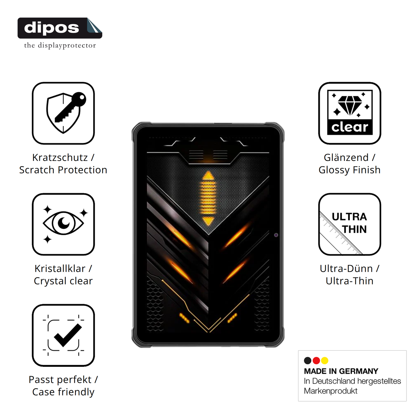 Displayschutz hergestellt in Deutschland, höchste Qualität made in Germany