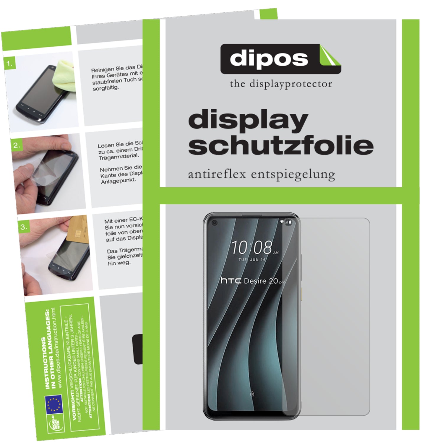 Mattes Panzerglas: Entspiegelte, dünne Folie, Fingerabdruckresistenz und Bildschirmschutz für HTC-Desire 20 Pro