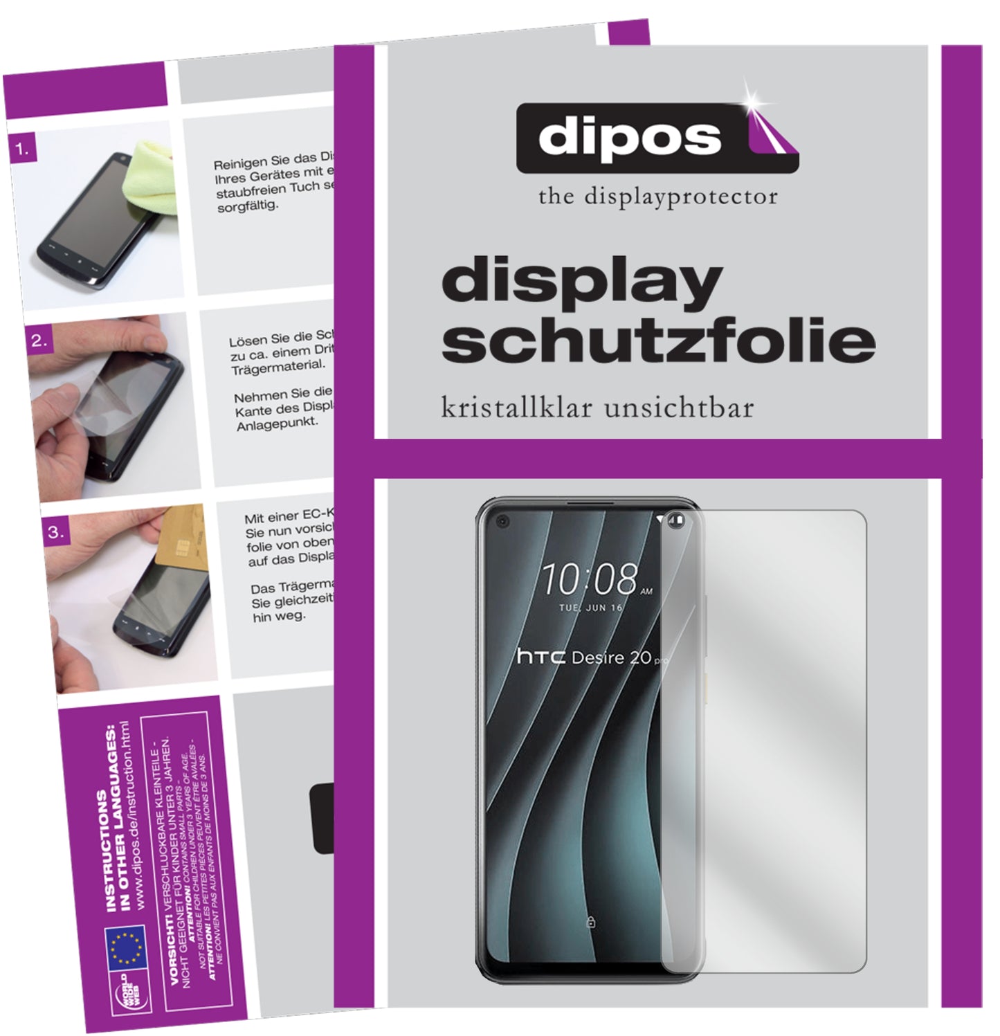 Kristallklare, dünne Schutzfolie: Kratzfest & passgenau für HTC-Desire 20 Pro