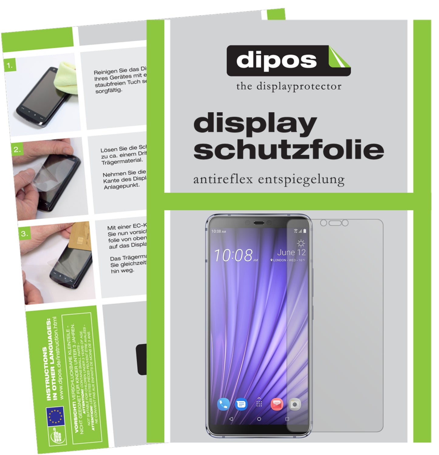 Mattes Panzerglas: Entspiegelte, dünne Folie, Fingerabdruckresistenz und Bildschirmschutz für HTC-U19e