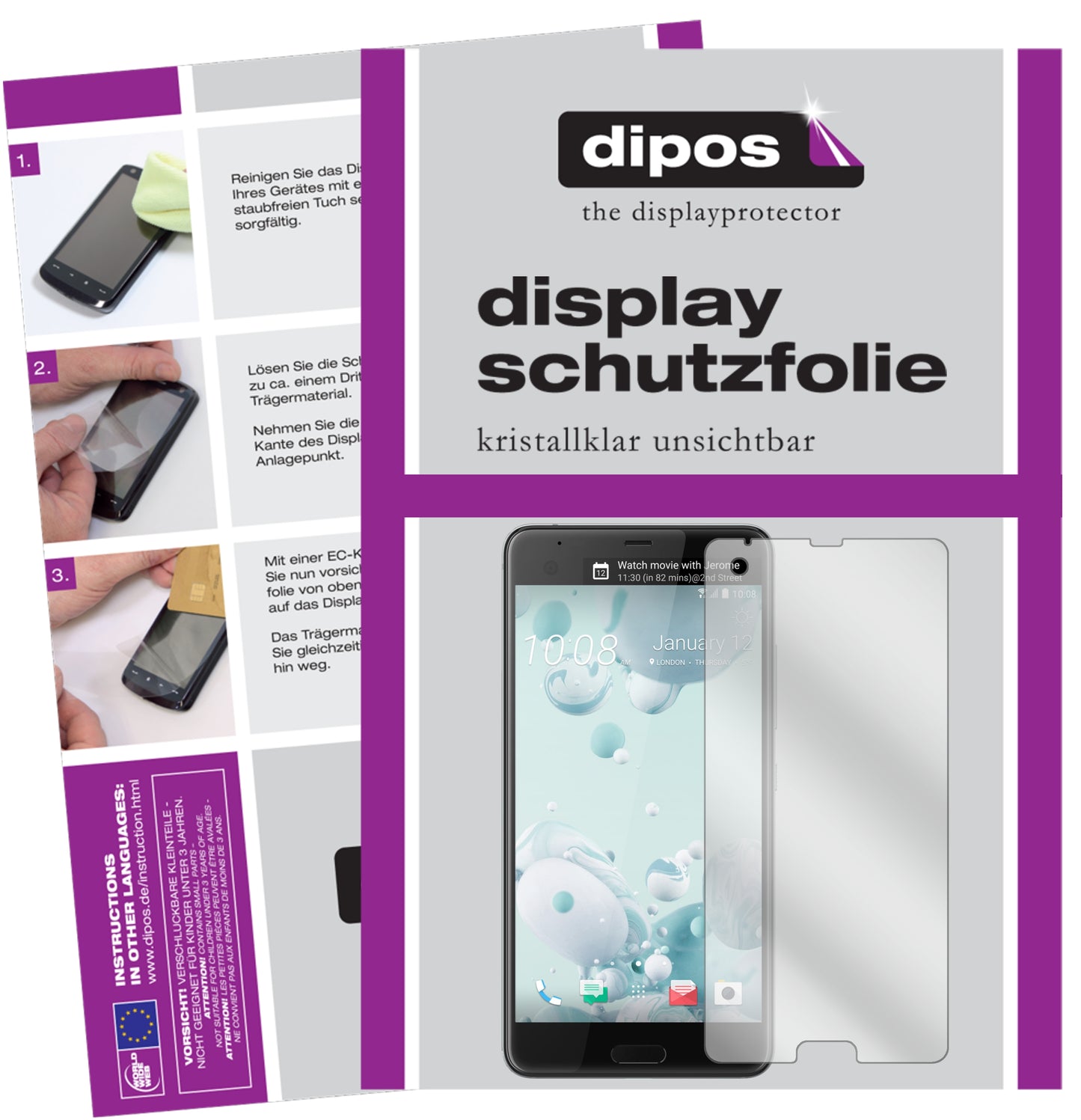 Kristallklare, dünne Schutzfolie: Kratzfest & passgenau für HTC-U Ultra