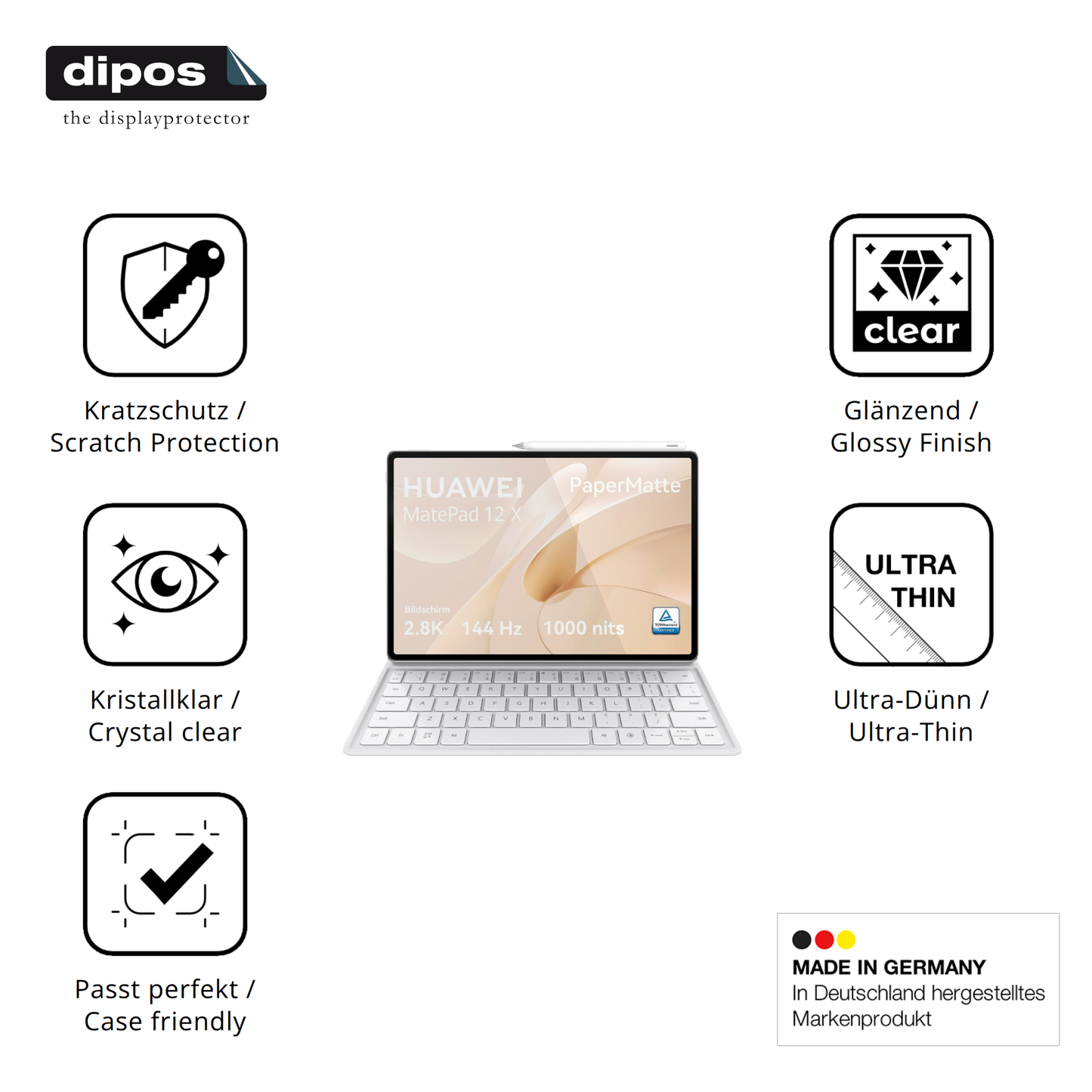 Displayschutz hergestellt in Deutschland, höchste Qualität made in Germany