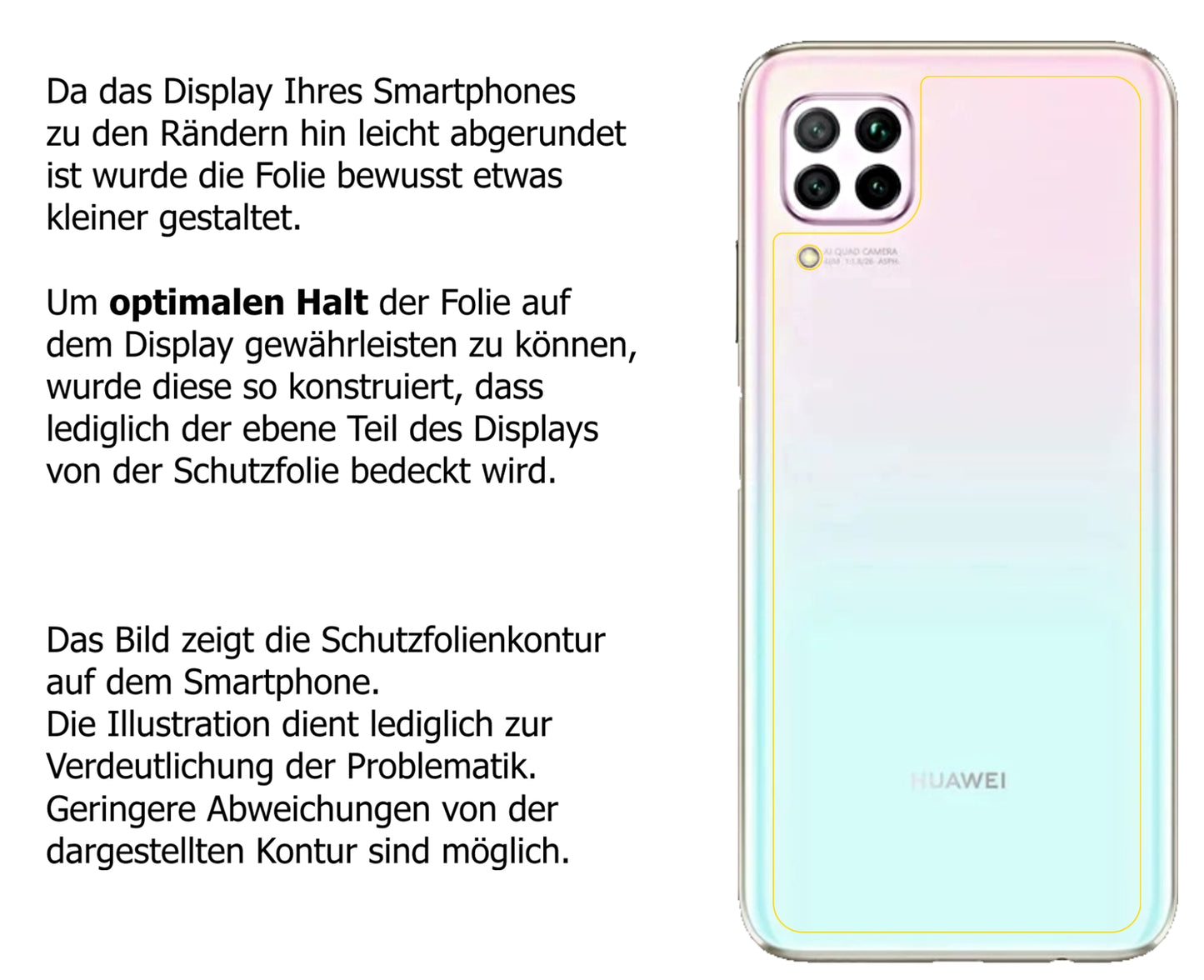 dipos Displayschutz für Huawei P40 Lite Rückseite, transparente Oberfläche, perfekte Passform auch für die Rundungen