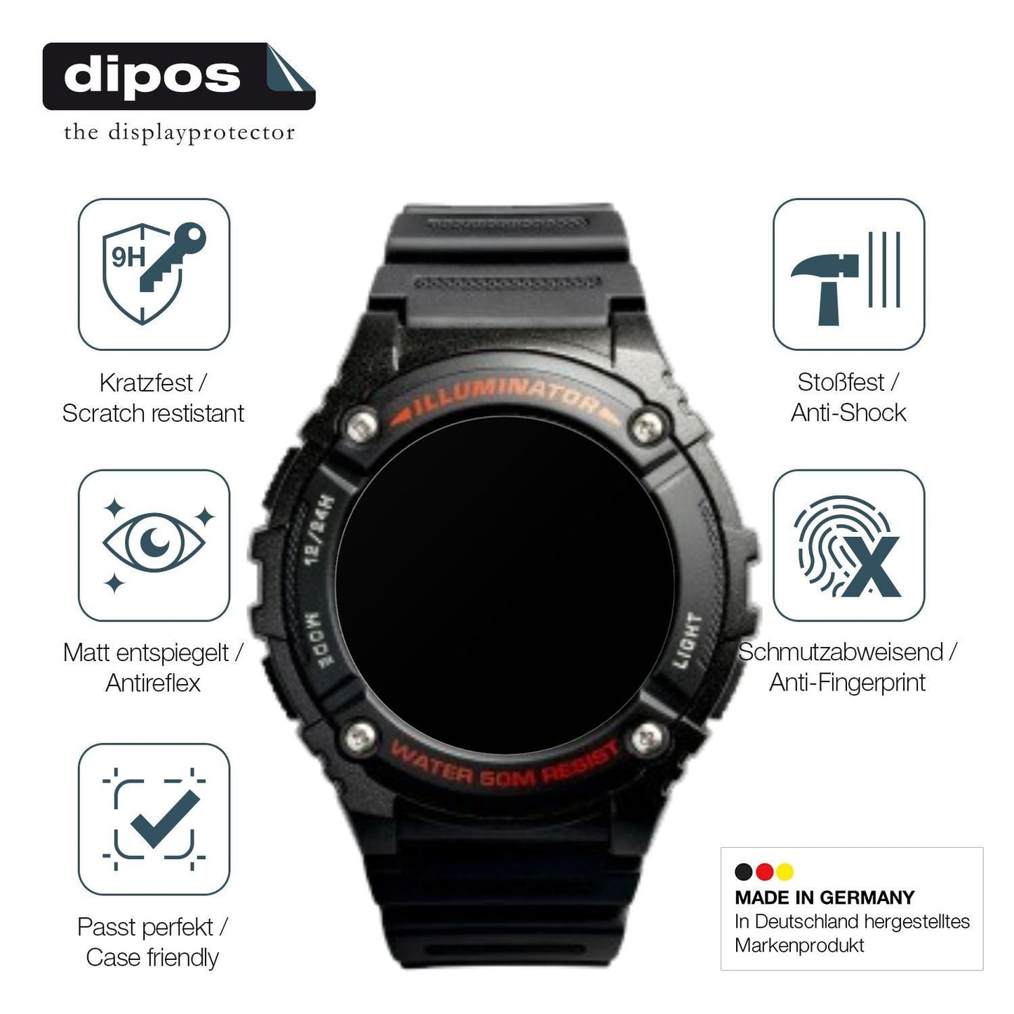 2x 9H Schutzfolie matt für Casio W-2016H-1AV Rund (7)