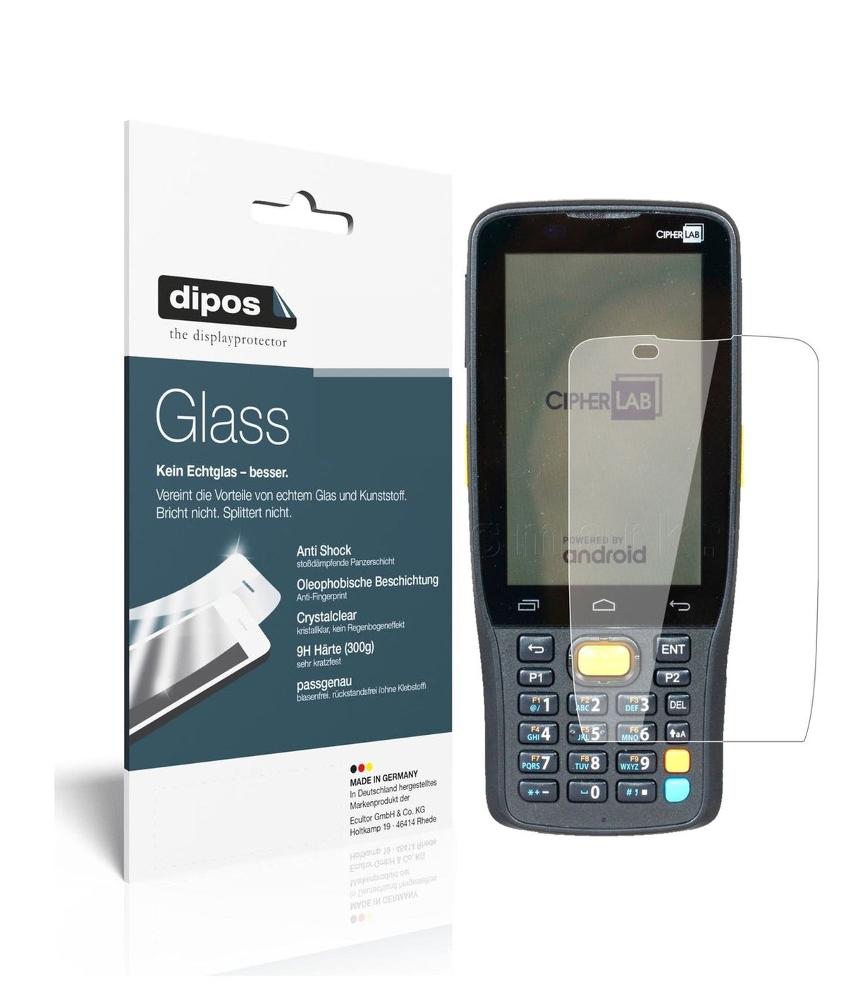 Klare Displayschutzfolie von dipos passend für CipherLab RK25, 9H kratzfest und blasenfrei montiert