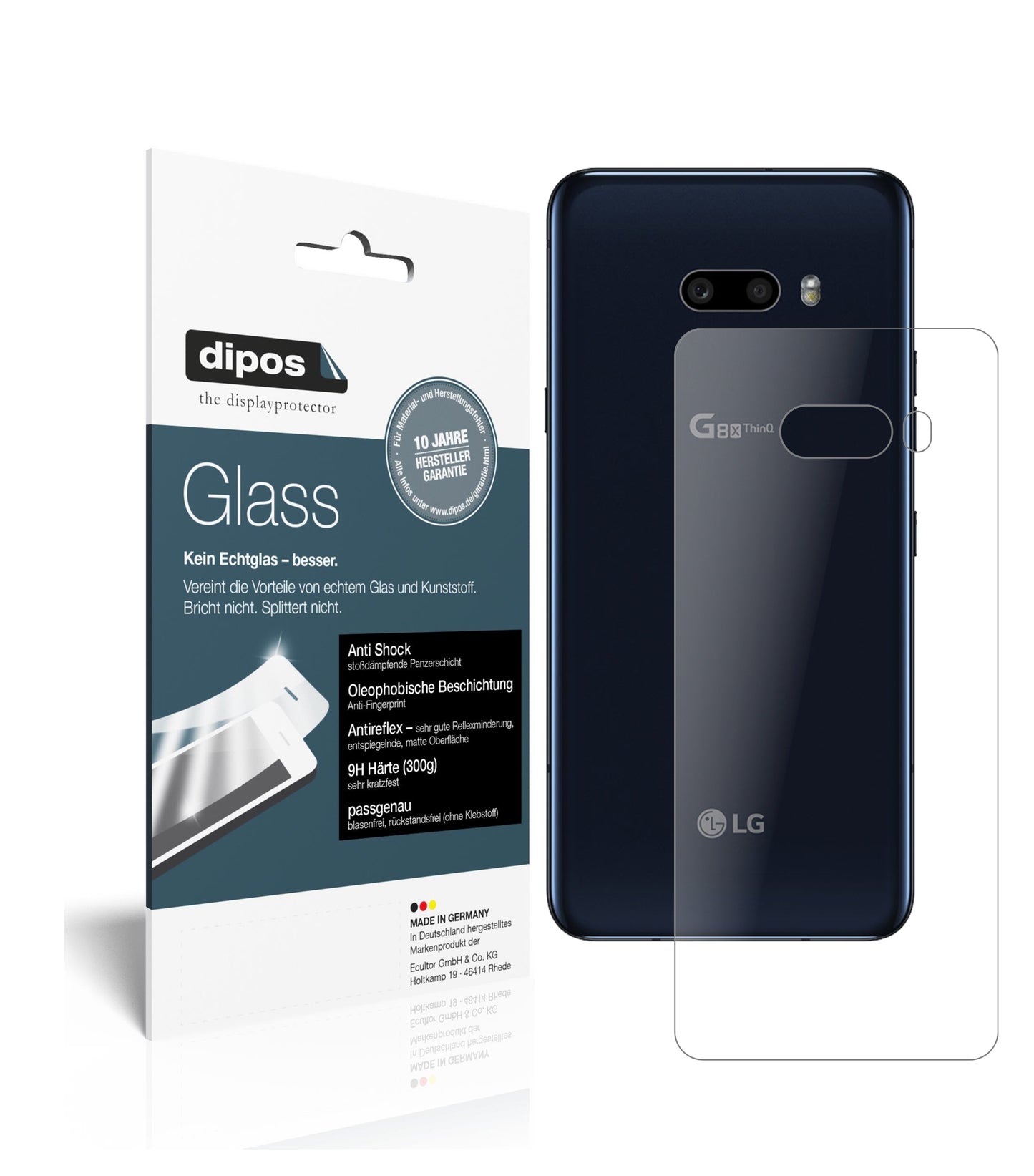 Mattes Panzerglas: Schutz vor Brüchen, Fingerabdrücken und Bildschirmblendung für LG-G8X ThinQ Rückseite