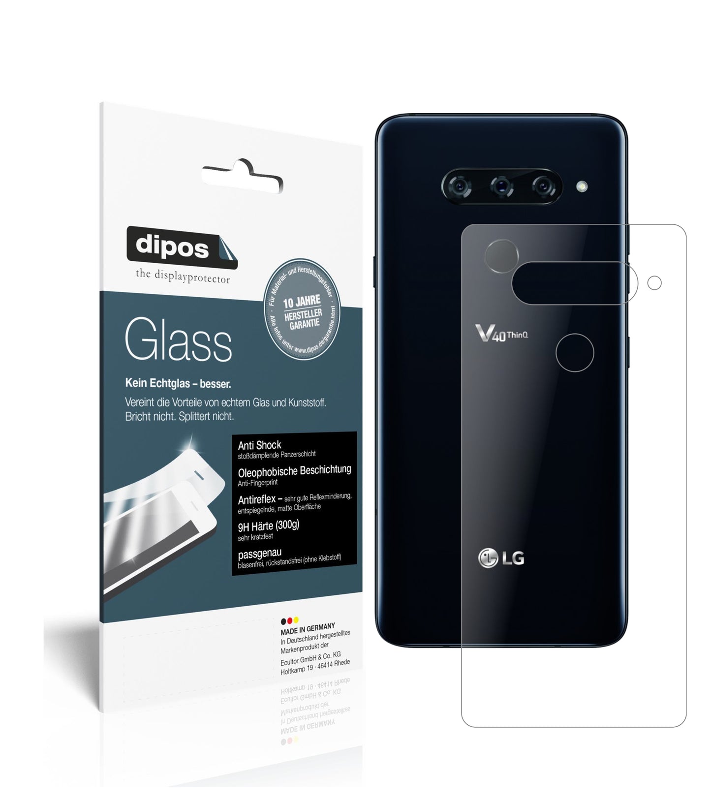 Mattes Panzerglas: Schutz vor Brüchen, Fingerabdrücken und Bildschirmblendung für LG-V40 ThinQ Rückseite