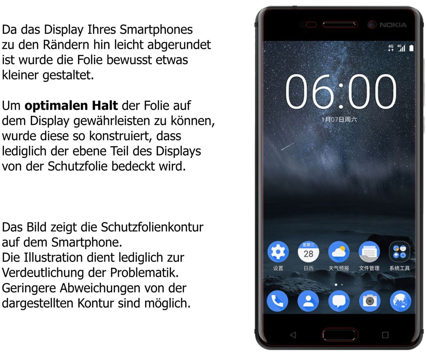 Schutzfolie mit optimaler Passform, zur Verwendung mit Hüllen geeignet