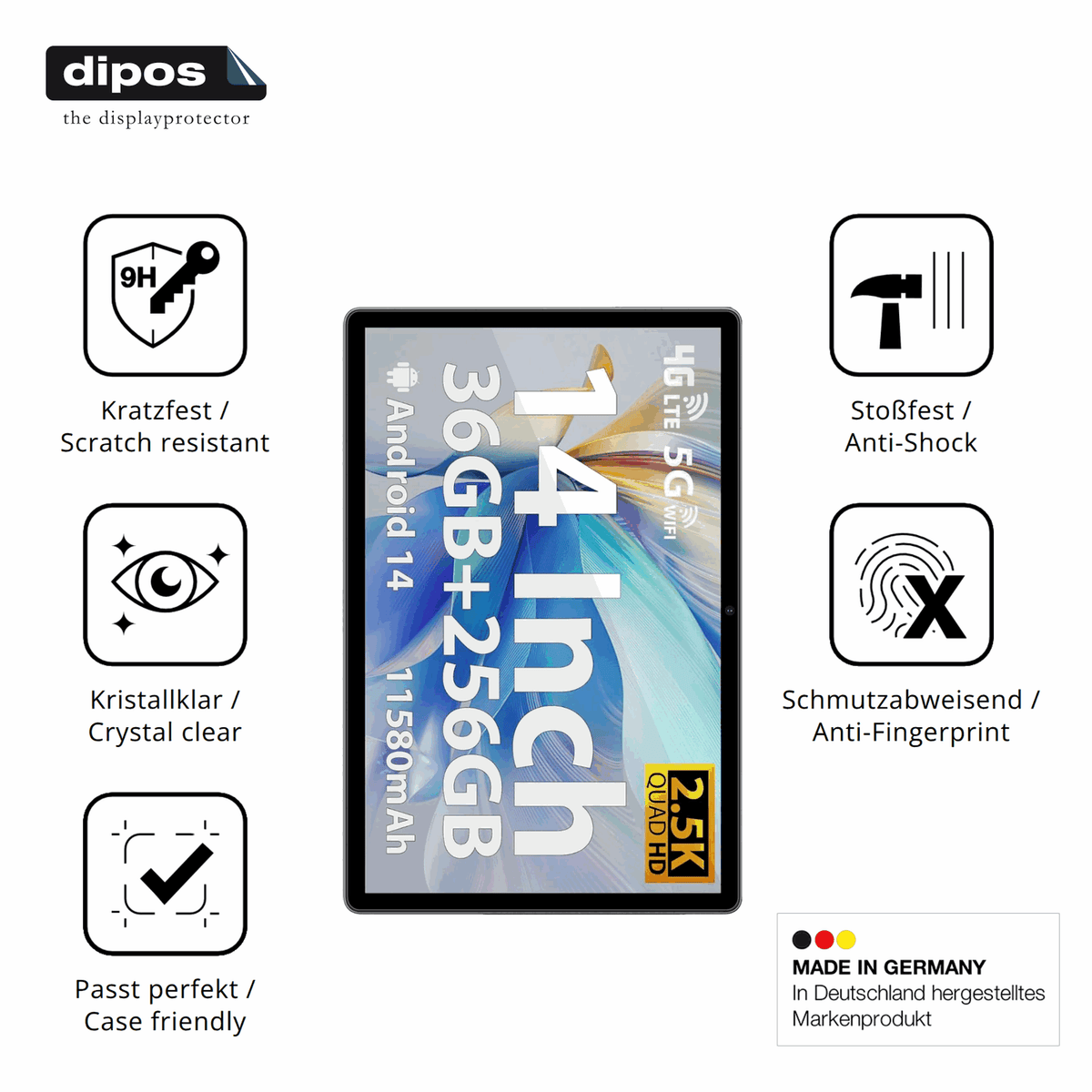 Displayschutz hergestellt in Deutschland, höchste Qualität made in Germany