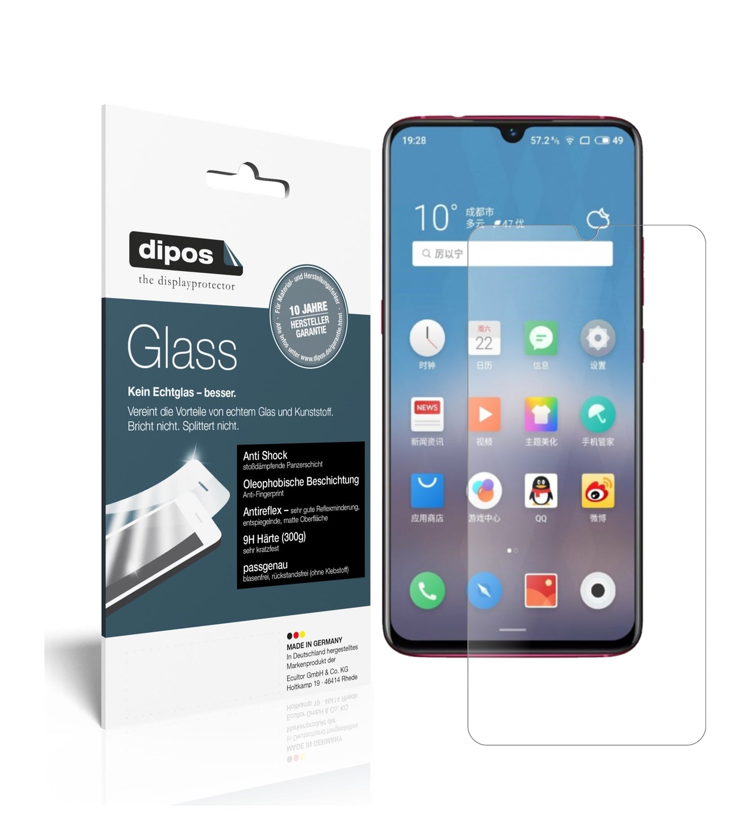Mattes Panzerglas: Schutz vor Brüchen, Fingerabdrücken und Bildschirmblendung für Meizu-Note 9