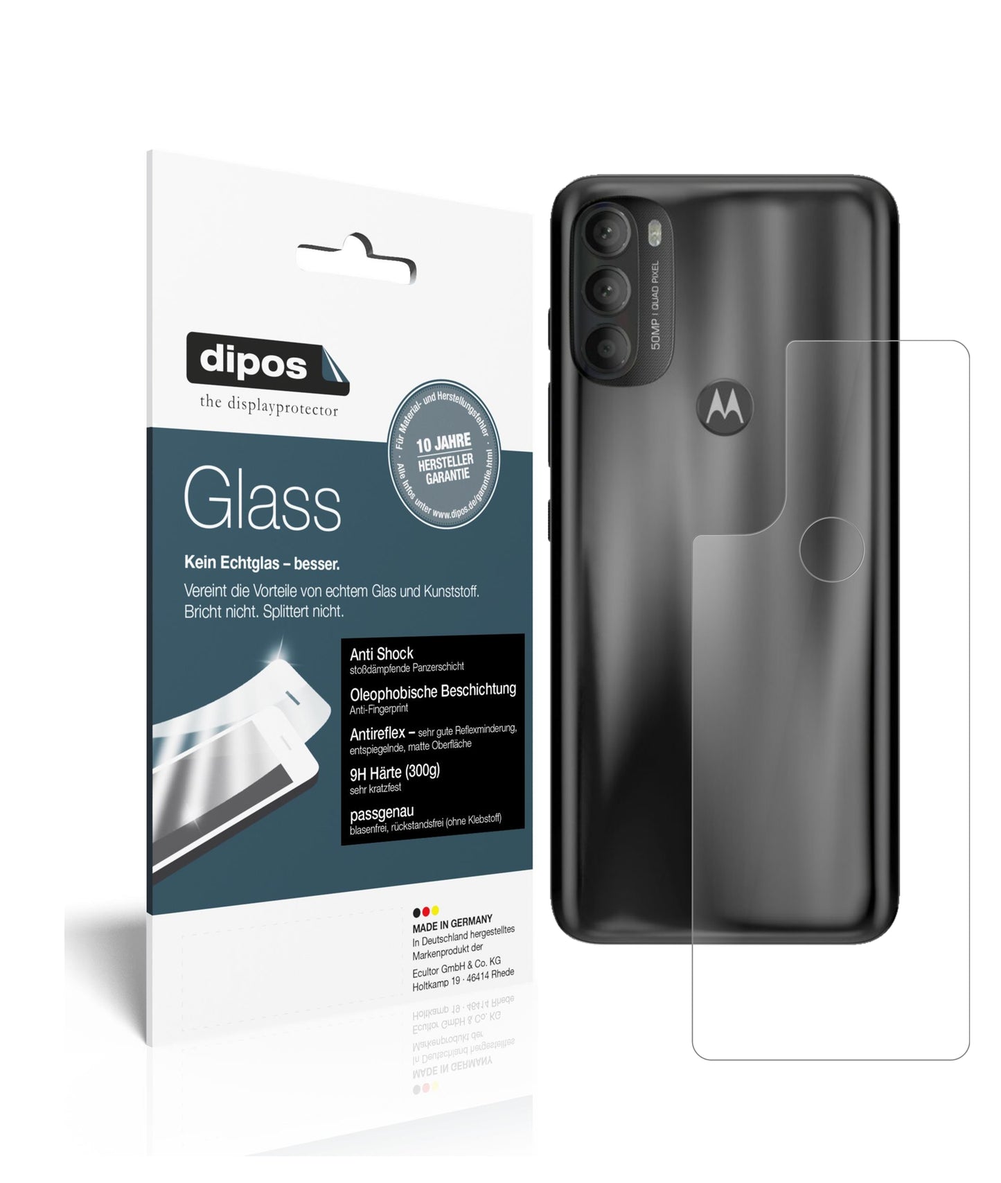 Mattes Panzerglas: Schutz vor Brüchen, Fingerabdrücken und Bildschirmblendung für Motorola-Moto G71 Rückseite