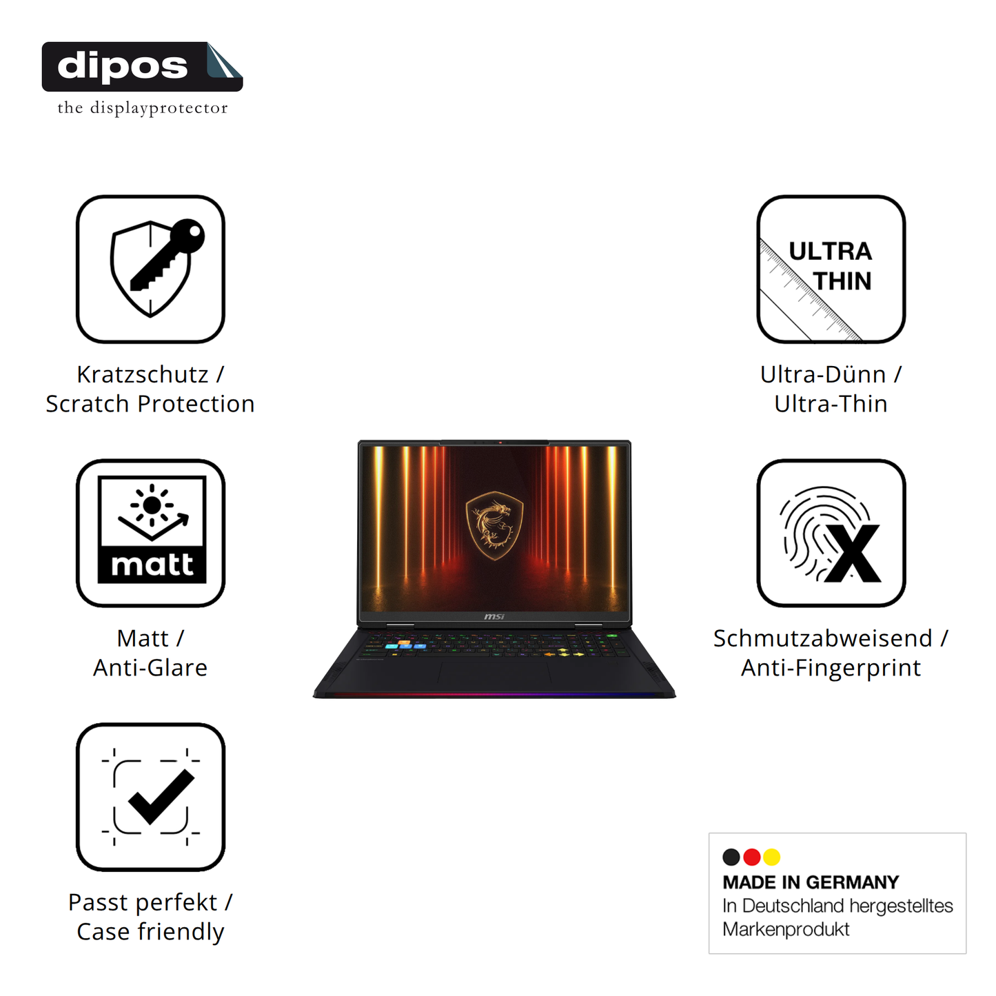 Displayschutz hergestellt in Deutschland, höchste Qualität made in Germany