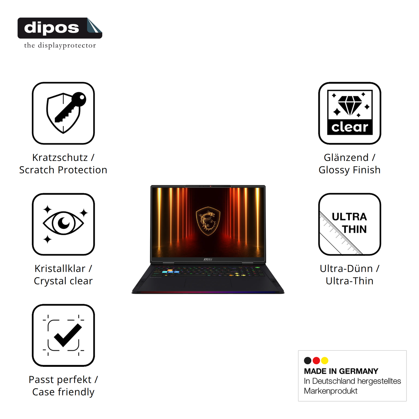 Displayschutz hergestellt in Deutschland, höchste Qualität made in Germany