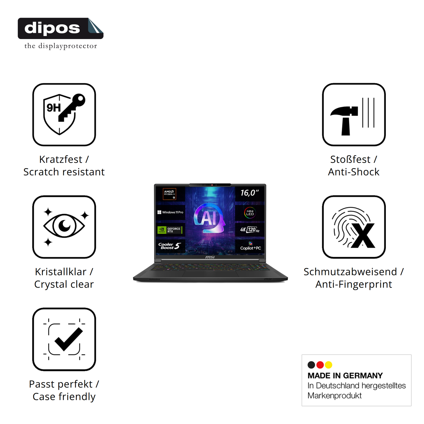 Displayschutz hergestellt in Deutschland, höchste Qualität made in Germany