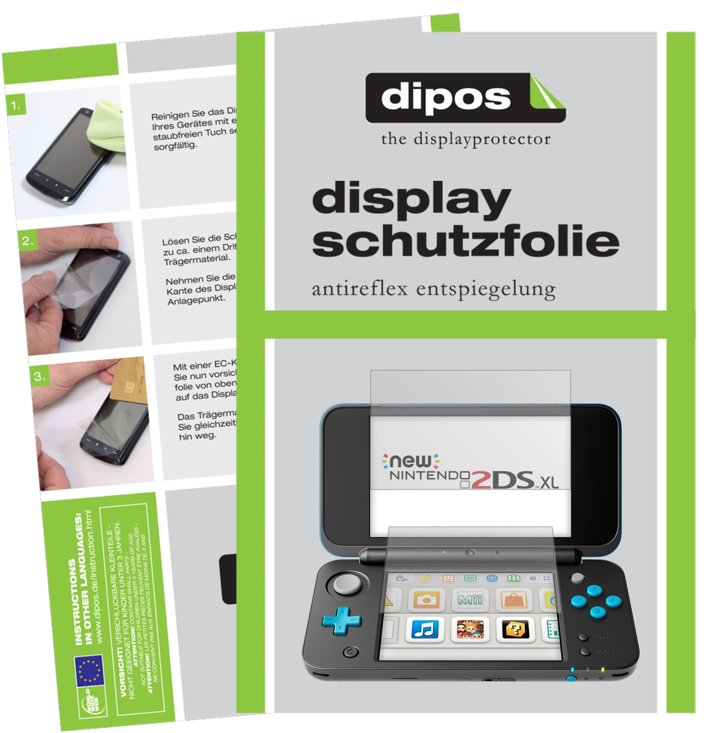 Mattes Panzerglas: Schutz vor Brüchen, Fingerabdrücken und Bildschirmblendung für Nintendo-2DS XL