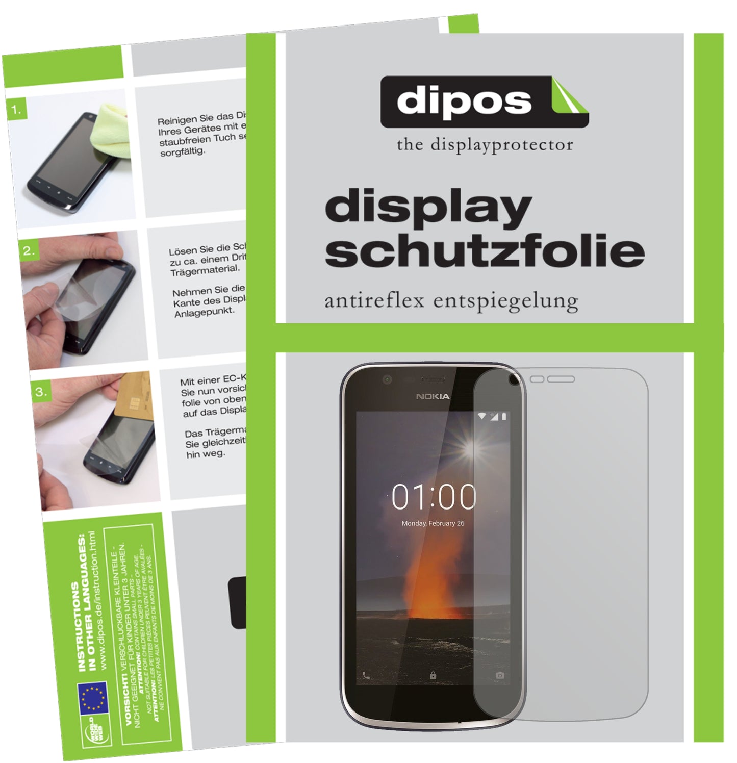 Mattes Panzerglas: Schutz vor Brüchen, Fingerabdrücken und Bildschirmblendung für Nokia-1