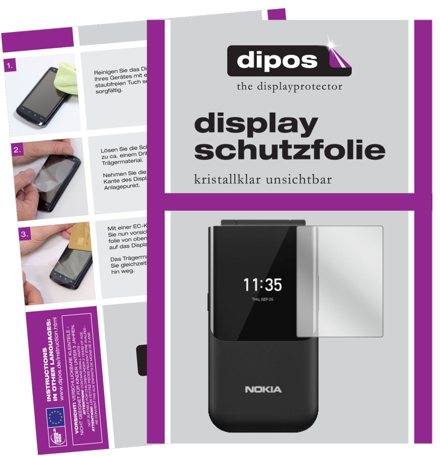Kristallklare, dünne Schutzfolie: Kratzfest & passgenau für Nokia-2720 Flip Rückseite