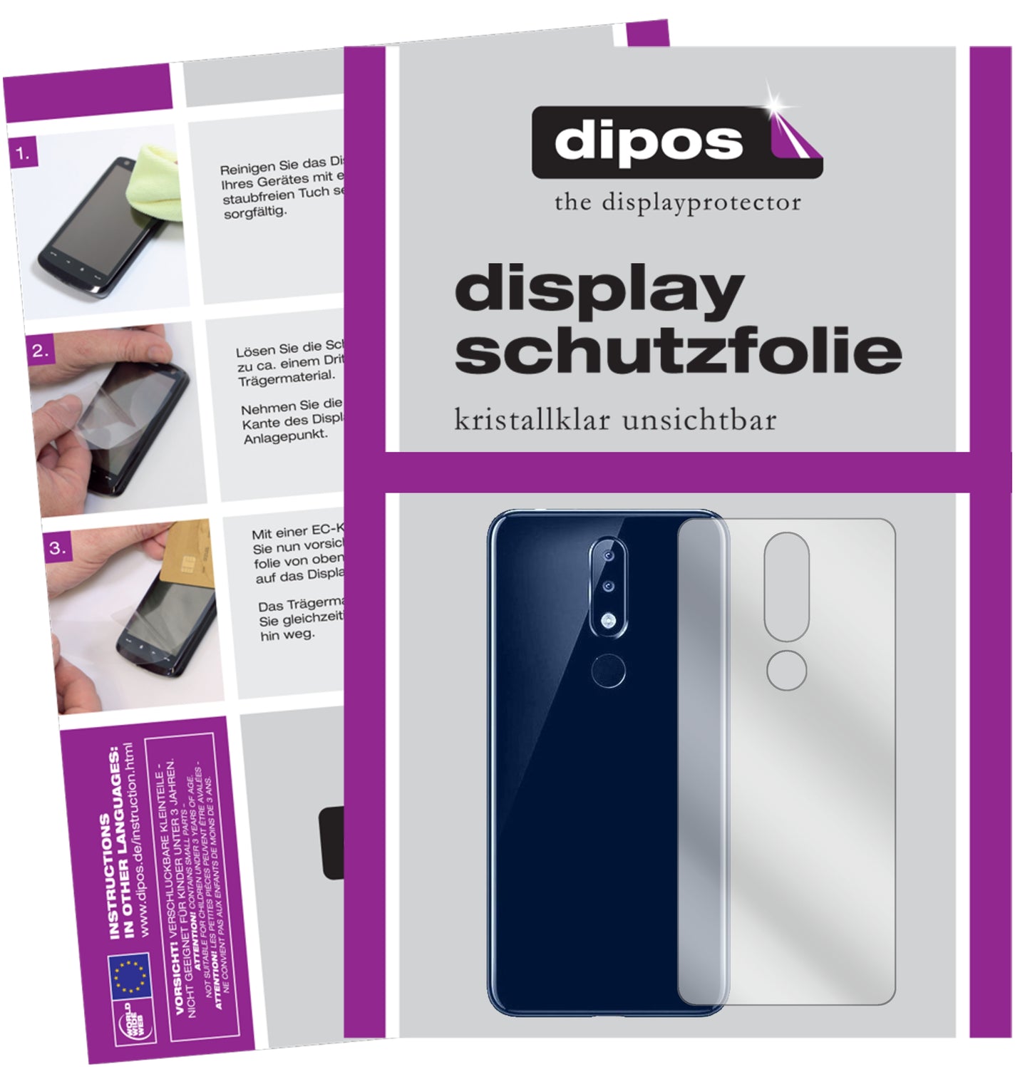 Kristallklare, dünne Schutzfolie: Kratzfest & passgenau für Nokia-5.1 Plus Rückseite