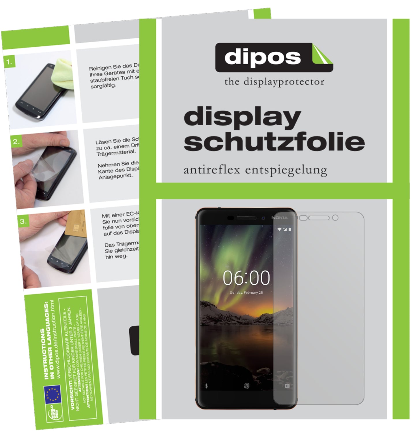 Mattes Panzerglas: Entspiegelte, dünne Folie, Fingerabdruckresistenz und Bildschirmschutz für Nokia-6 (2018)
