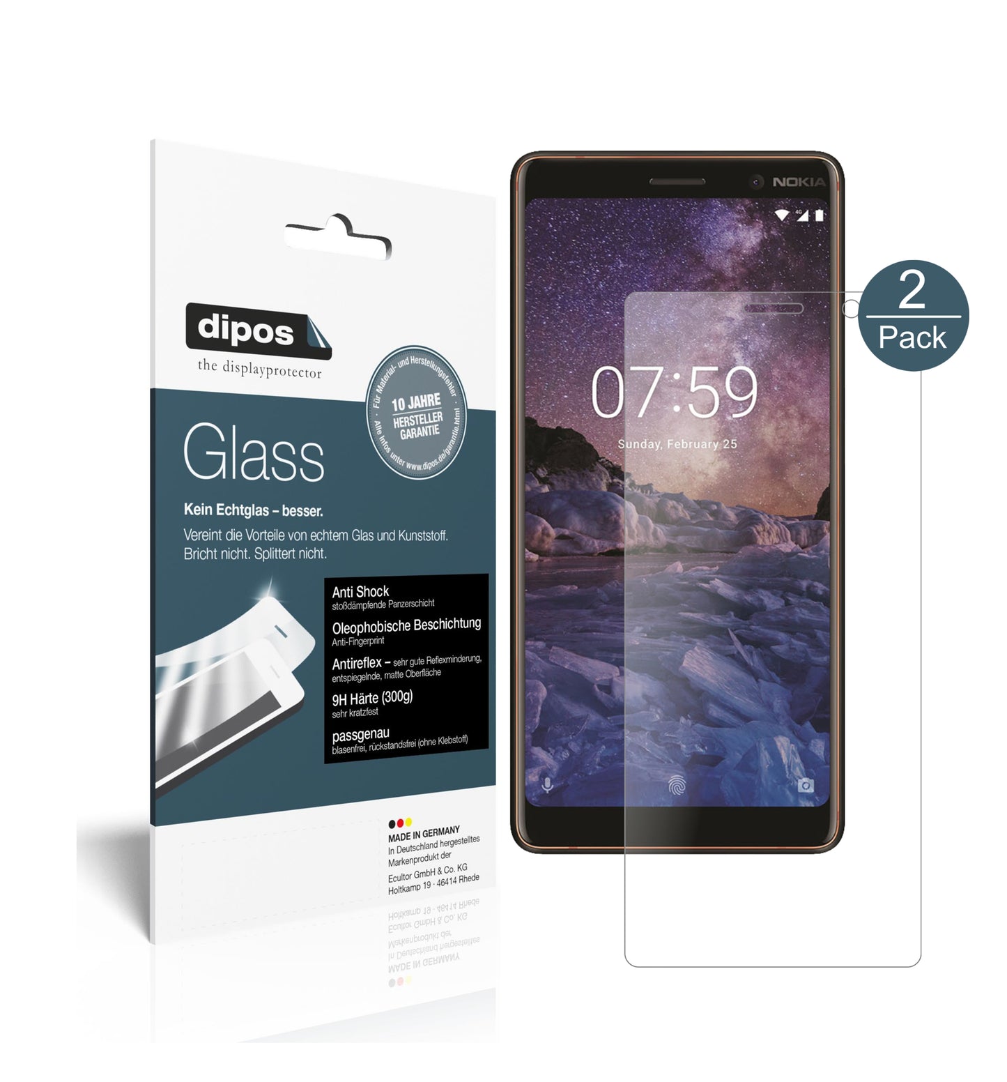 Mattes Panzerglas: Schutz vor Brüchen, Fingerabdrücken und Bildschirmblendung für Nokia-7 Plus