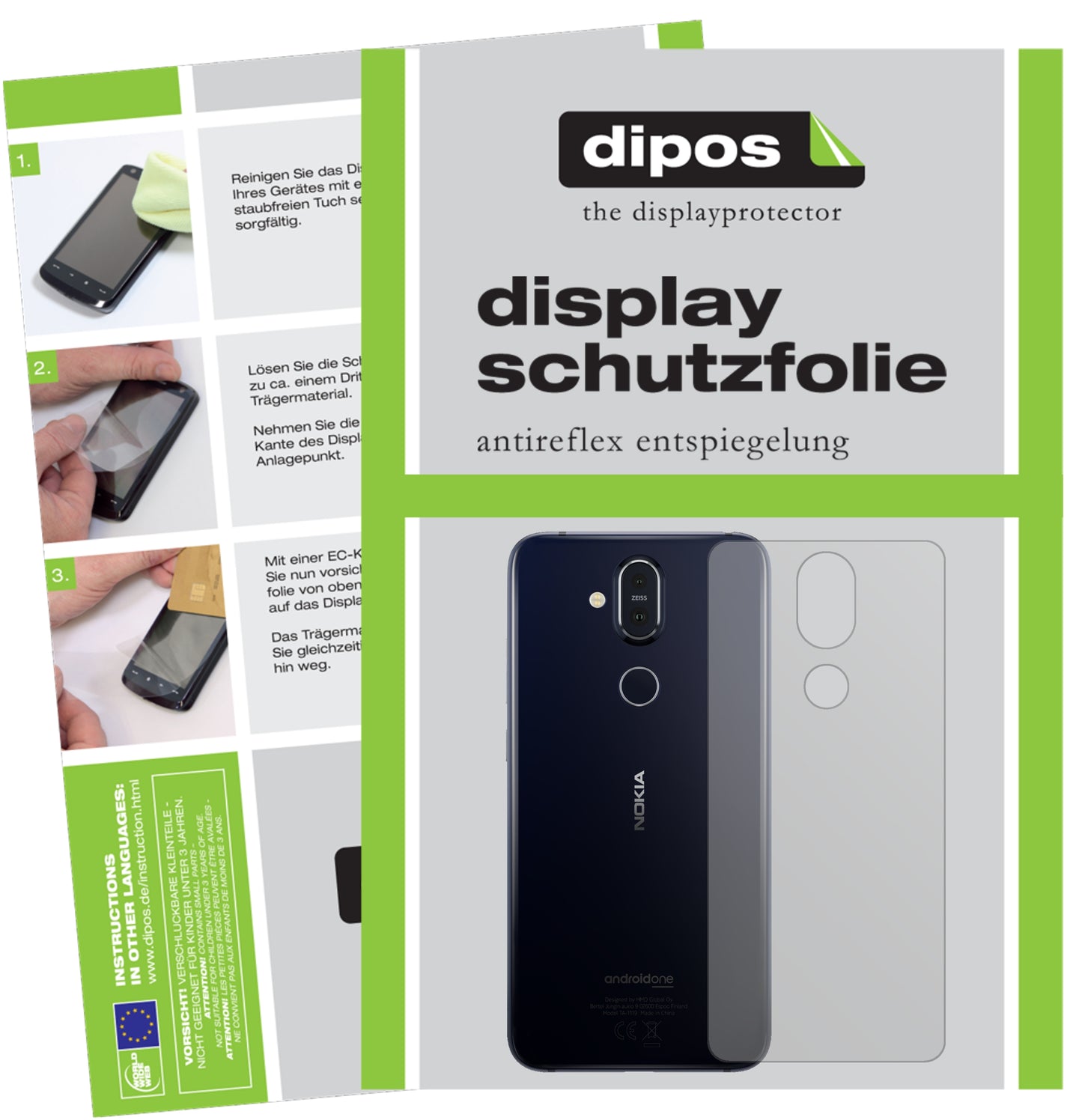 Mattes Panzerglas: Entspiegelte, dünne Folie, Fingerabdruckresistenz und Bildschirmschutz für Nokia-8.1 Rückseite