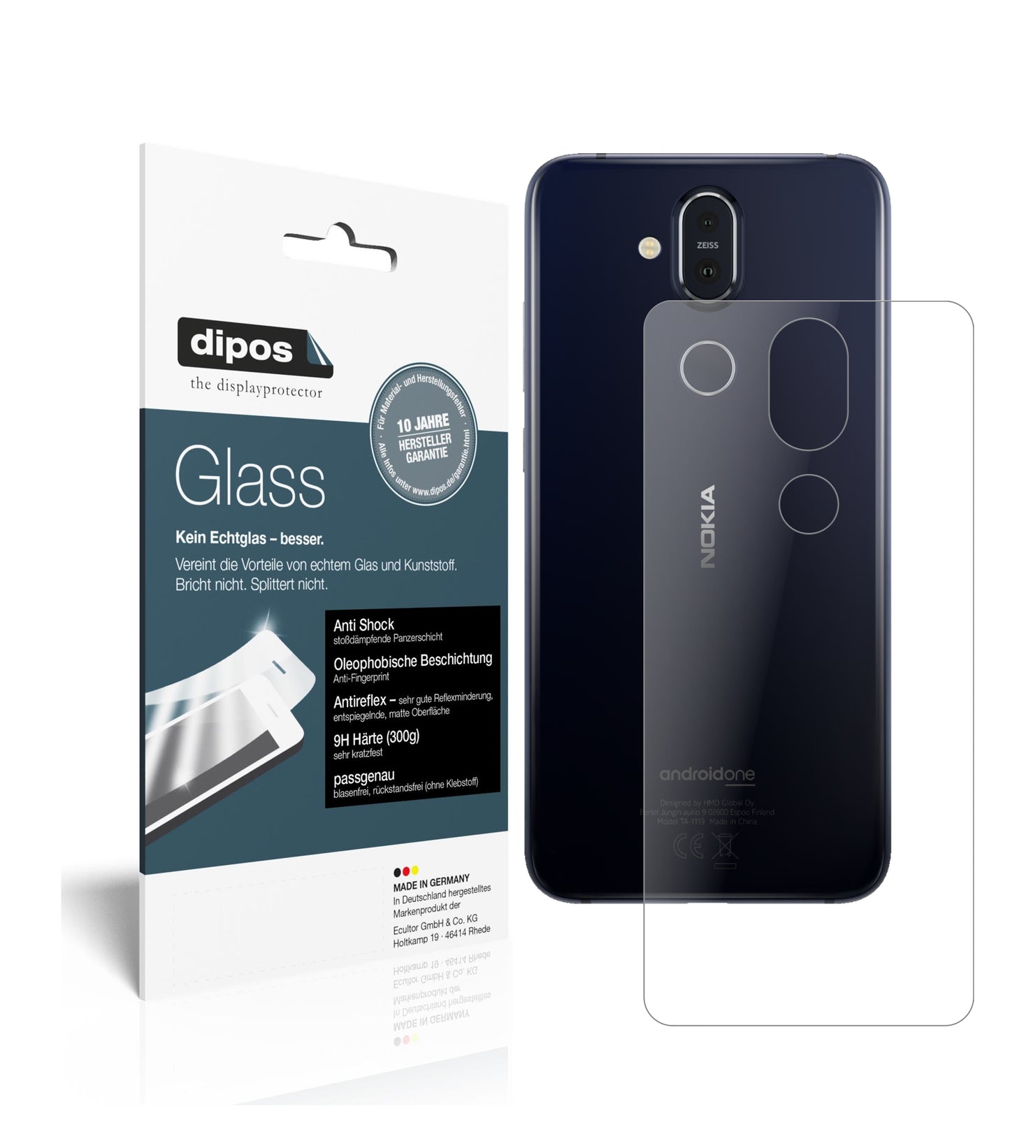 Mattes Panzerglas: Schutz vor Brüchen, Fingerabdrücken und Bildschirmblendung für Nokia-8.1 Rückseite