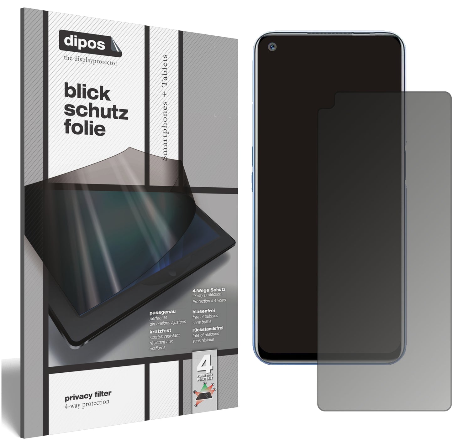 Blickschutzfolie: Mattierte Panzerglas-Oberfläche, perfekte Passform, Lesbarkeit nur für Nutzer.