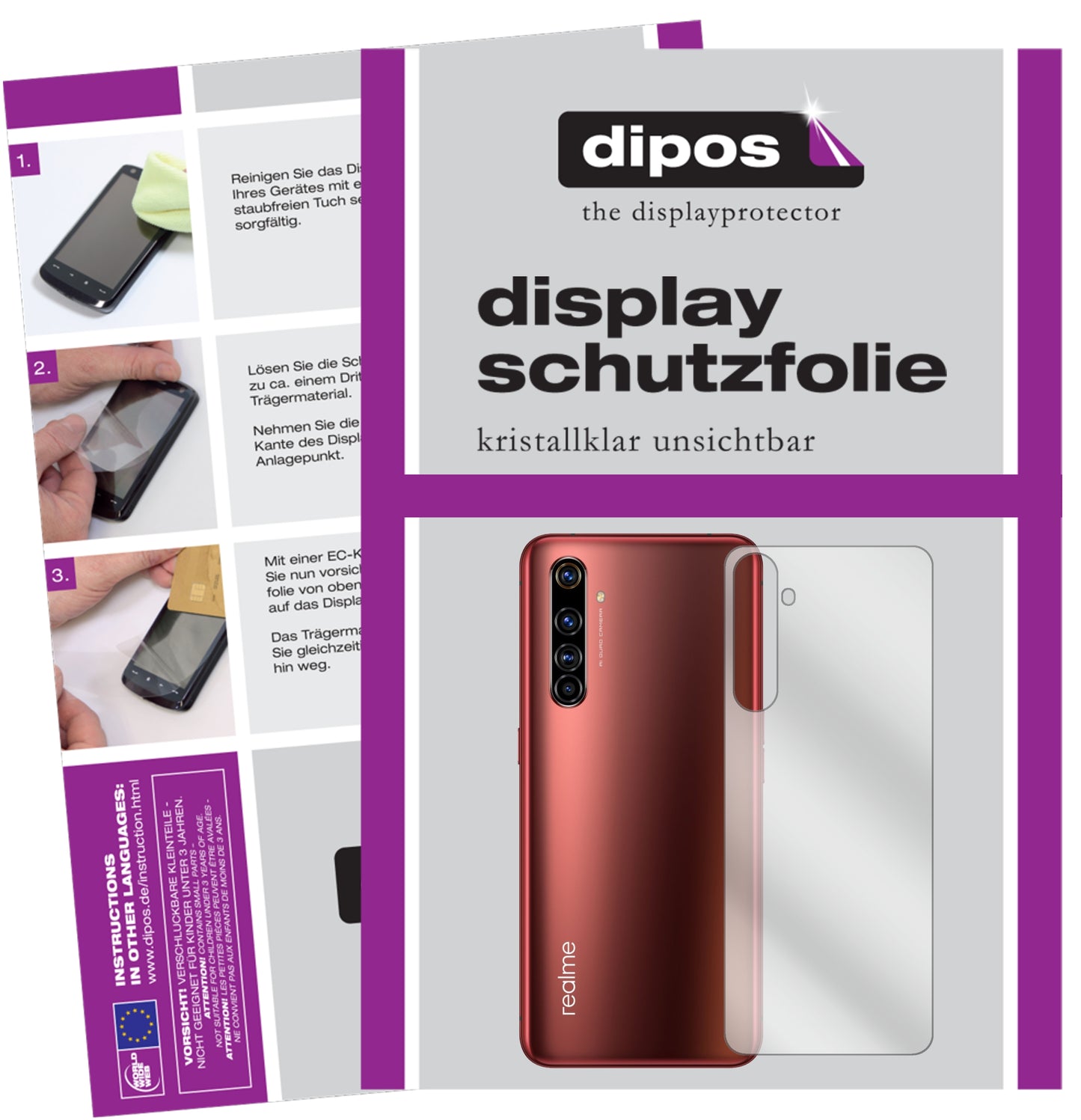 Kristallklare, dünne Schutzfolie: Kratzfest & passgenau für Oppo-Realme X50m 5G Rückseite