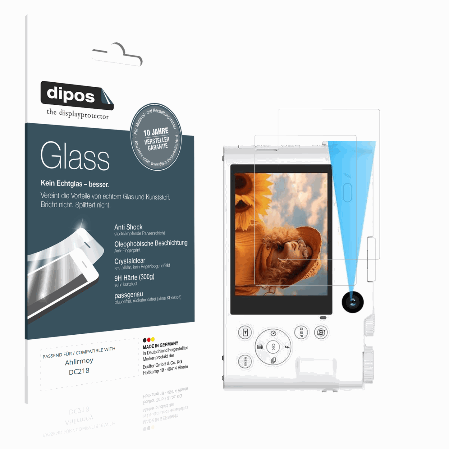 Klare Displayschutzfolie von dipos passend für Ahlirmoy DC218, 9H kratzfest und blasenfrei montiert