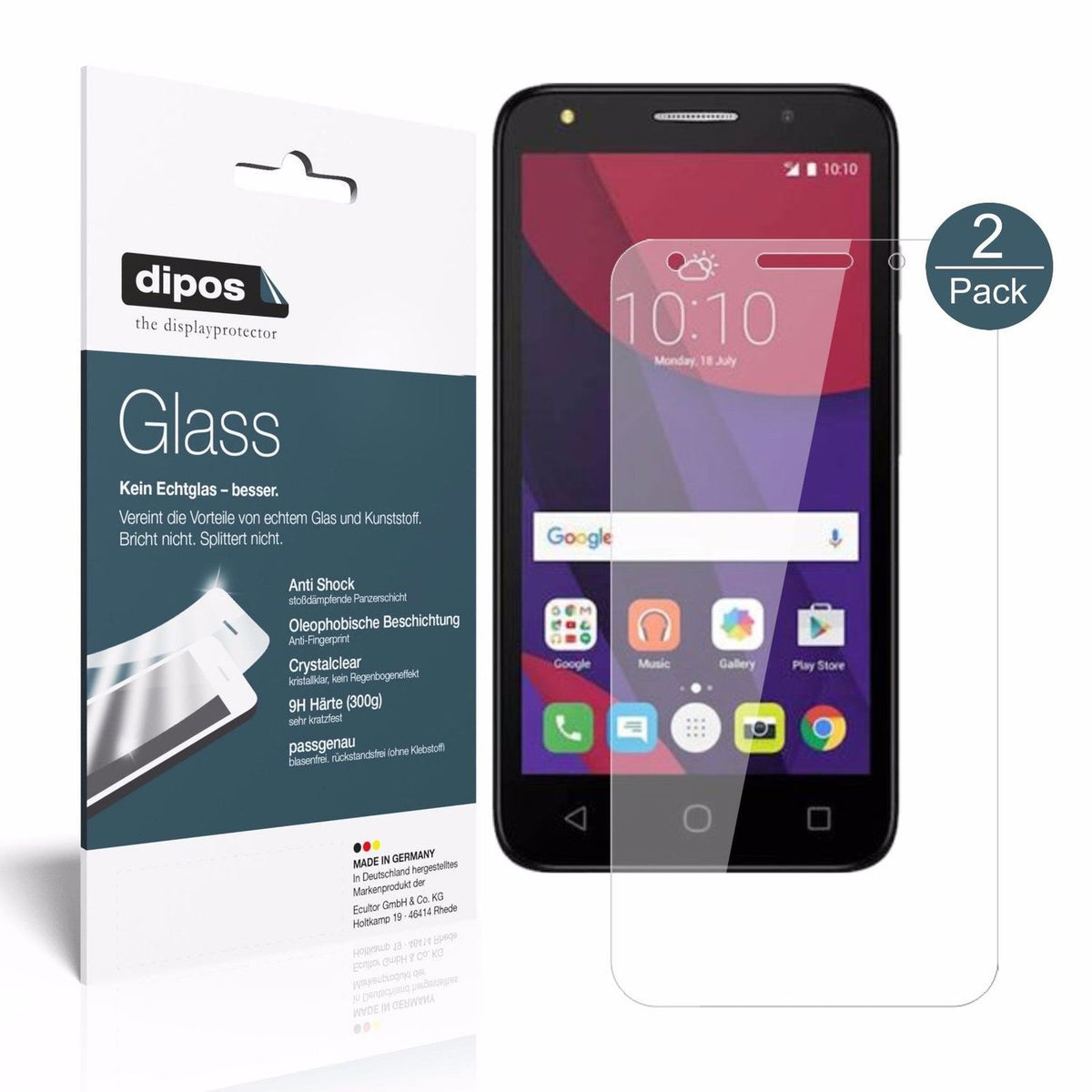 Klare Displayschutzfolie von dipos passend für Alcatel Pixi 4, 9H kratzfest und blasenfrei montiert