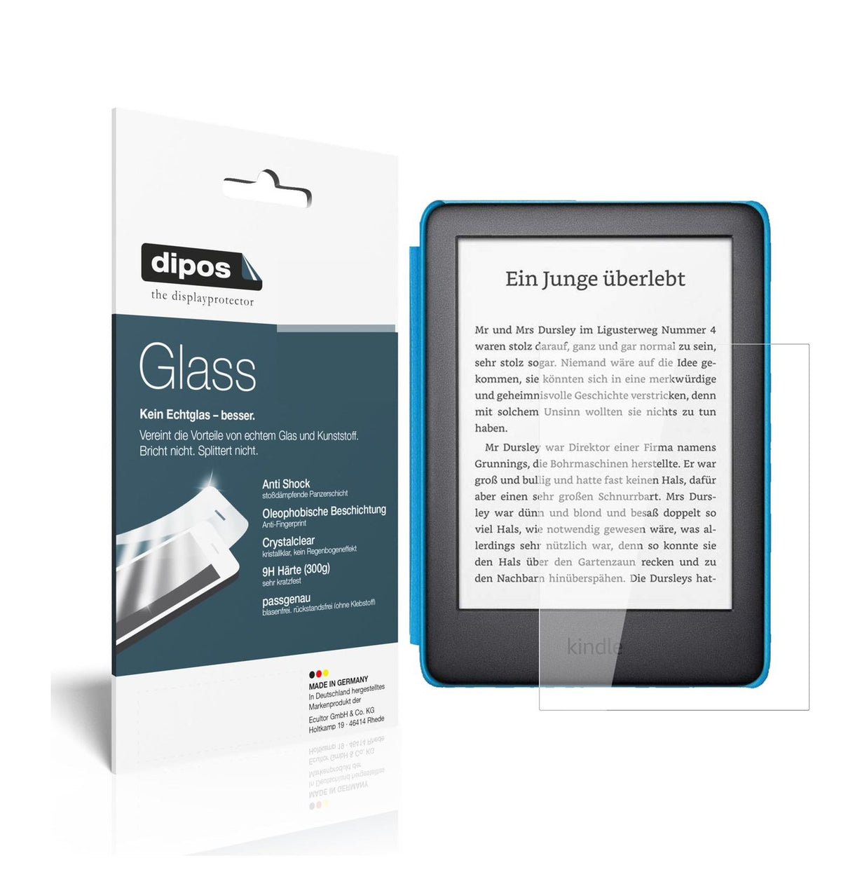 Klare Displayschutzfolie von dipos passend für Amazon Kindle Kids Edition (2019), 9H kratzfest und blasenfrei montiert