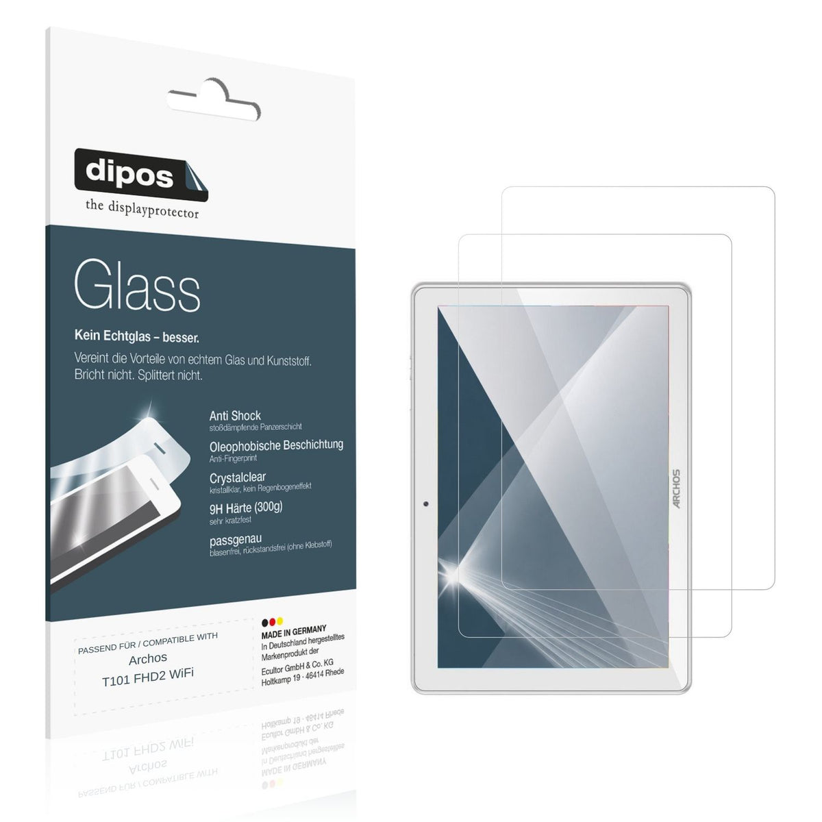 Klare Displayschutzfolie von dipos passend für Archos T101 FHD2 WiFi, 9H kratzfest und blasenfrei montiert