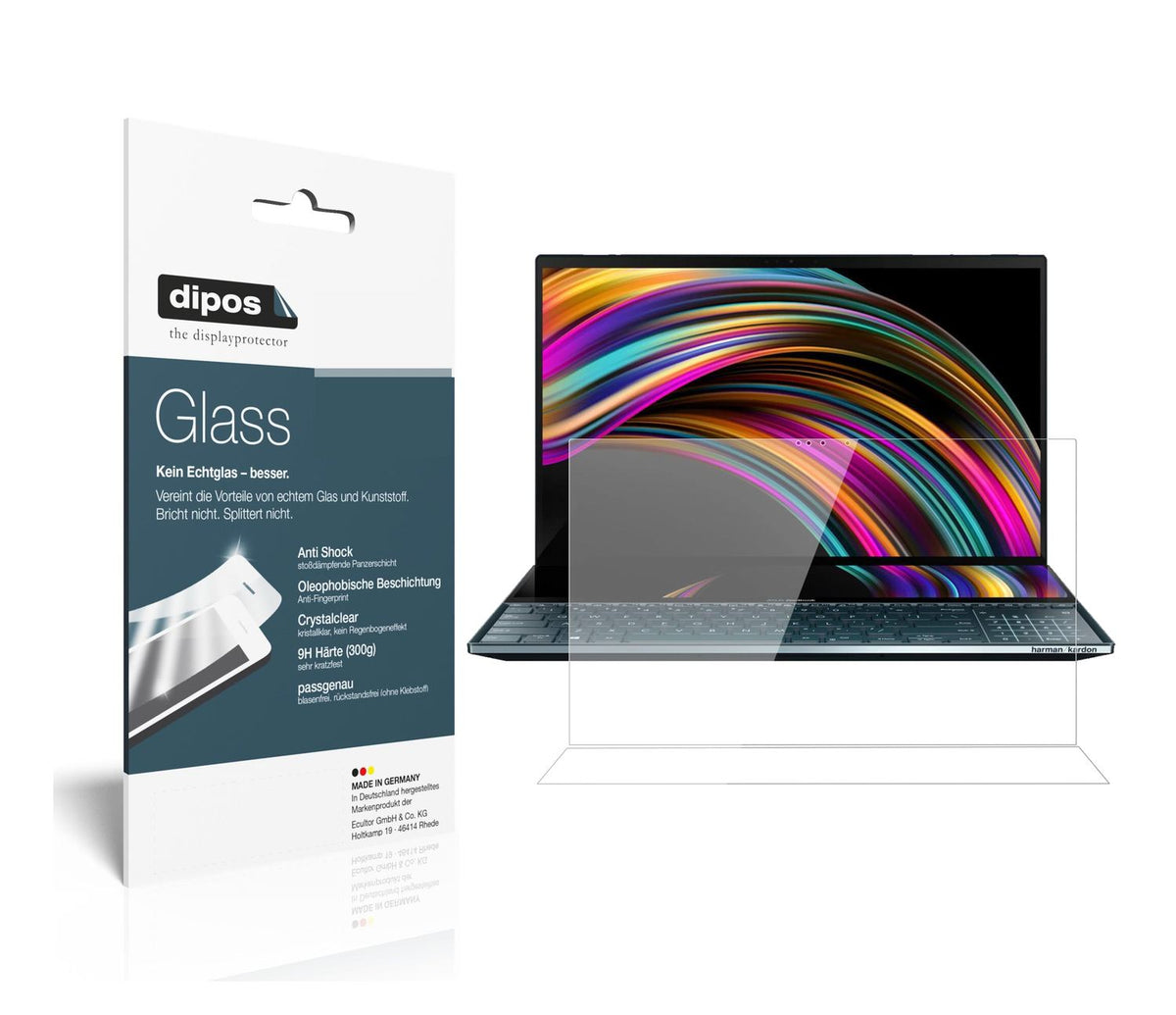 Klare Displayschutzfolie von dipos passend für Asus ZenBook Pro Duo, 9H kratzfest und blasenfrei montiert