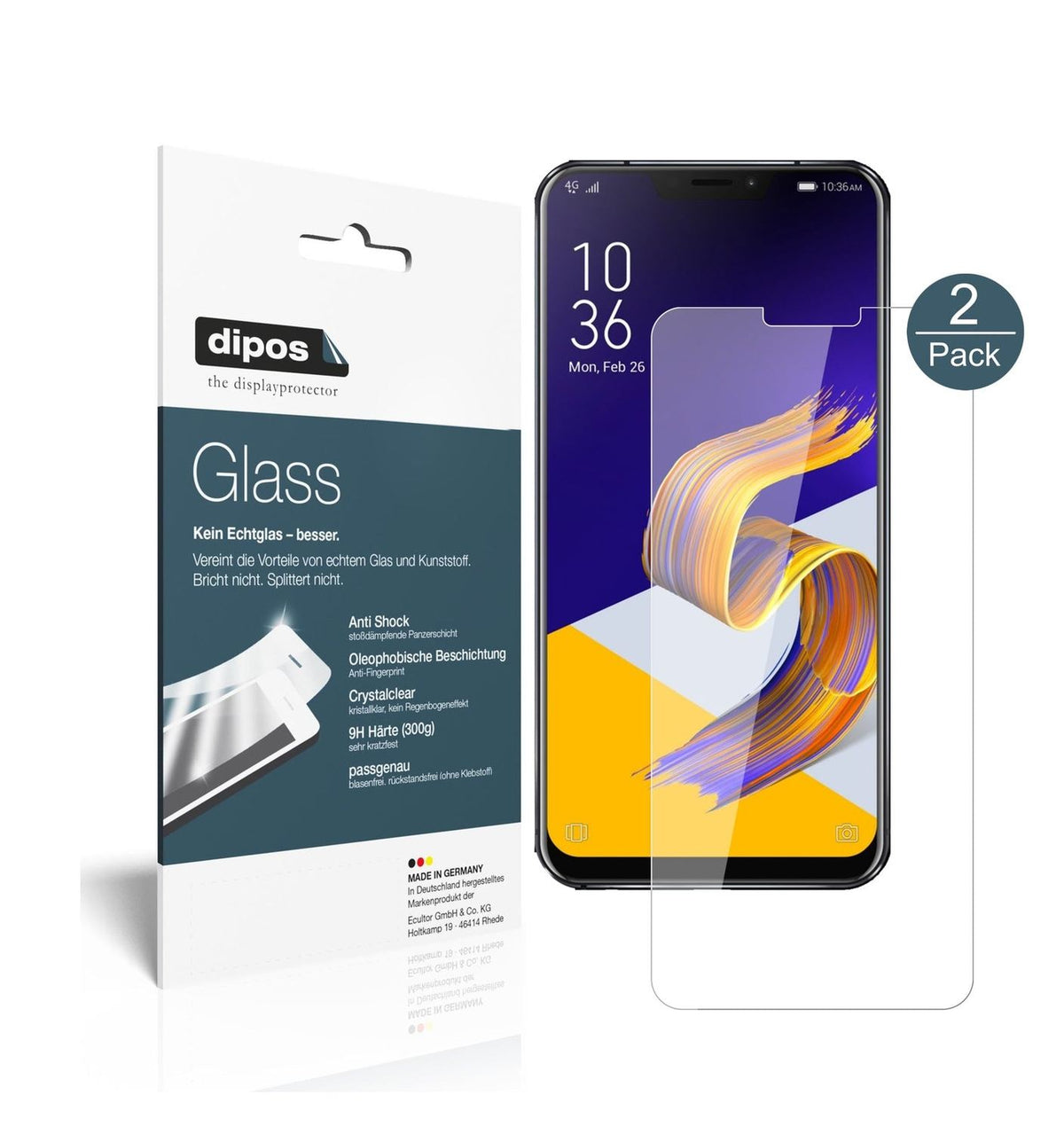Klare Displayschutzfolie von dipos passend für Asus Zenfone 5 ZE620KL, 9H kratzfest und blasenfrei montiert