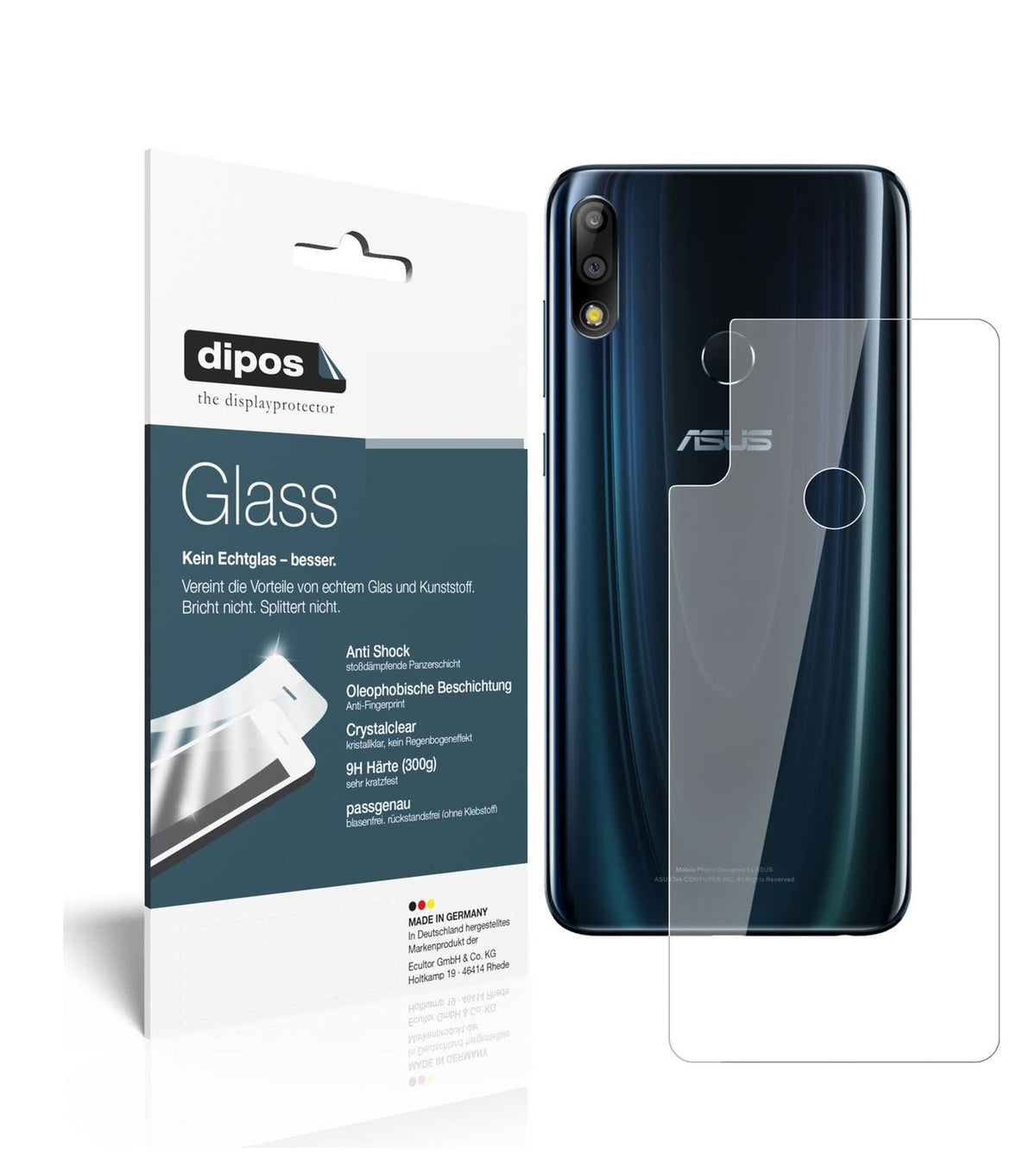 Klare Displayschutzfolie von dipos passend für Asus ZenFone Max Pro (M2) Rückseite, 9H kratzfest und blasenfrei montiert