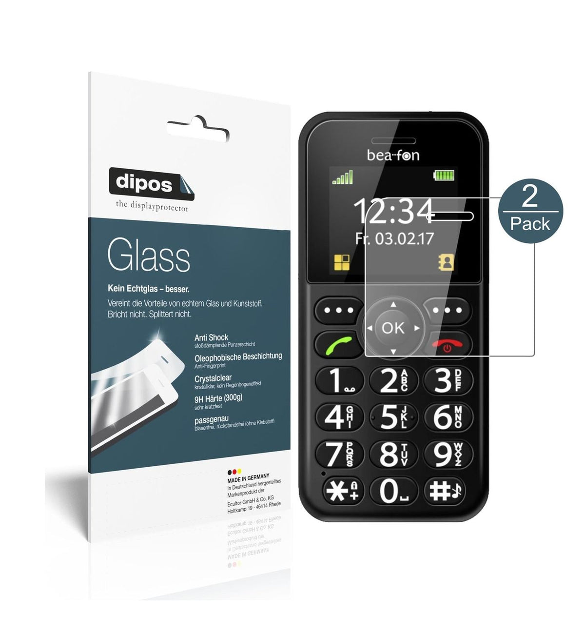 Klare Displayschutzfolie von dipos passend für bea-fon SL150, 9H kratzfest und blasenfrei montiert