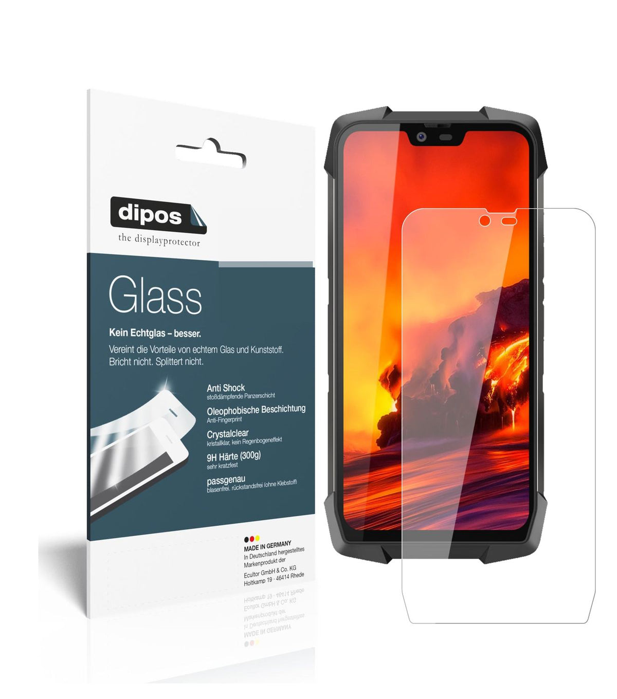 Klare Displayschutzfolie von dipos passend für Blackview BV9700 Pro, 9H kratzfest und blasenfrei montiert