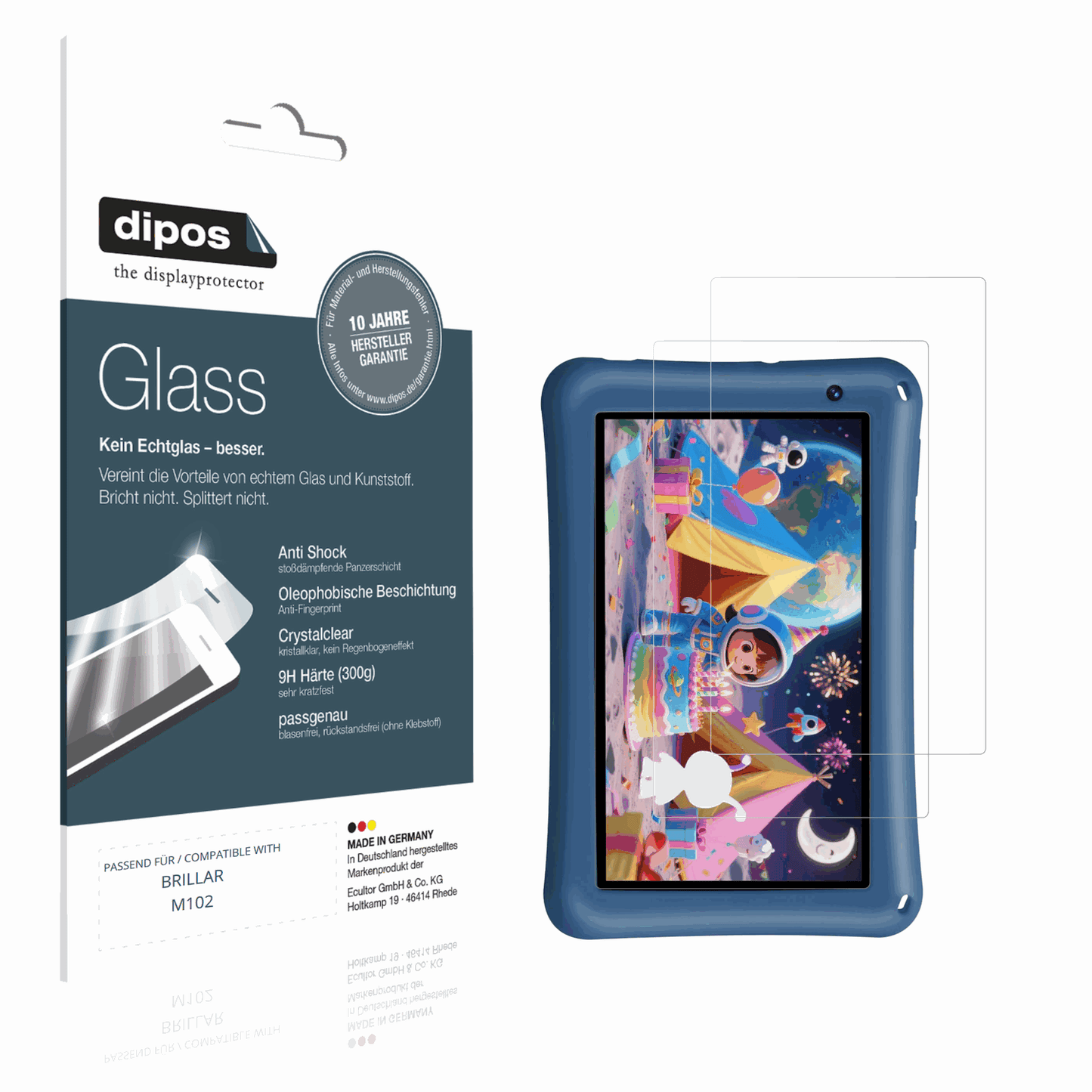 Klare Displayschutzfolie von dipos passend für BRILLAR M102, 9H kratzfest und blasenfrei montiert