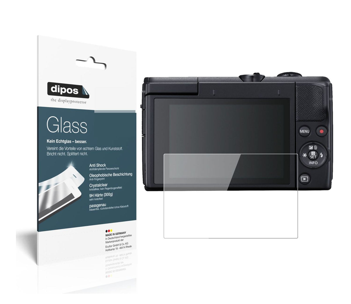 Klare Displayschutzfolie von dipos passend für Canon EOS M200, 9H kratzfest und blasenfrei montiert