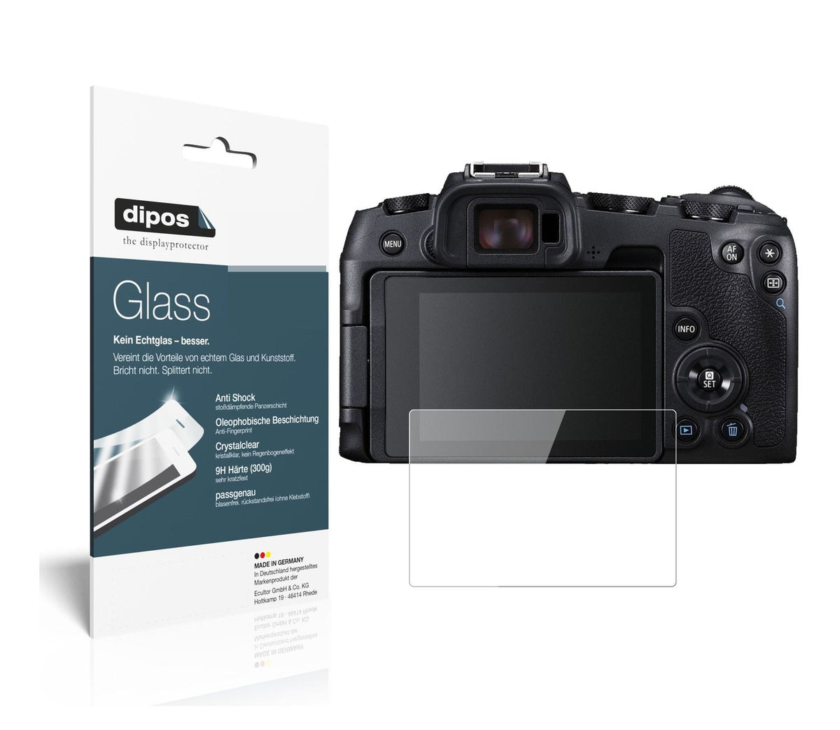 Klare Displayschutzfolie von dipos passend für Canon EOS RP, 9H kratzfest und blasenfrei montiert