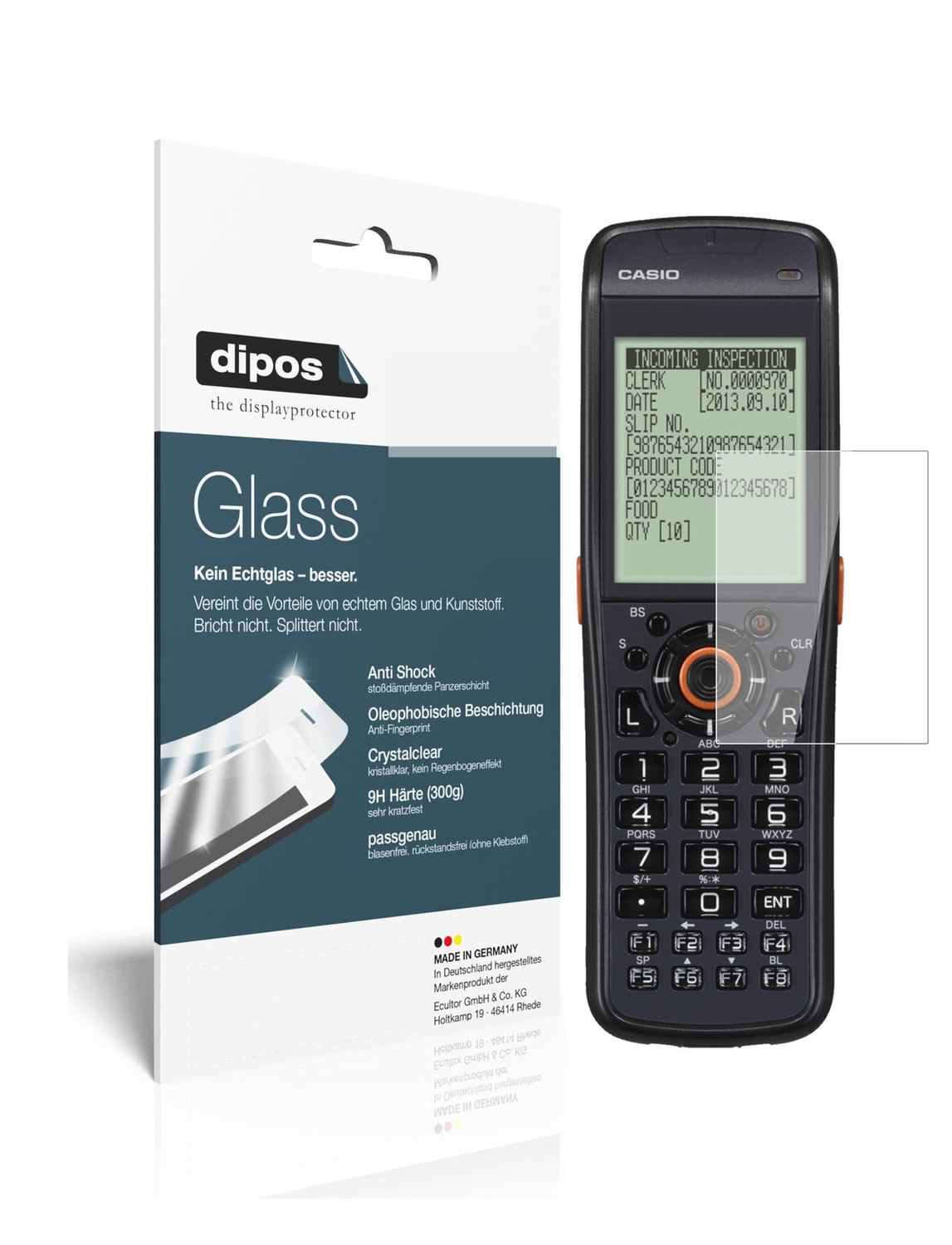 Klare Displayschutzfolie von dipos passend für Casio DT-970, 9H kratzfest und blasenfrei montiert