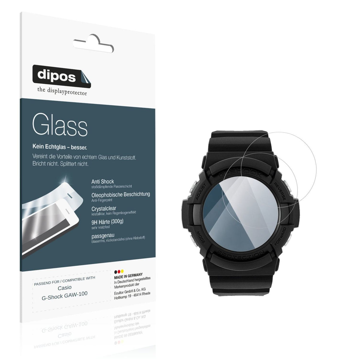 Klare Displayschutzfolie von dipos passend f�r Casio G-Shock GAW-100, 9H kratzfest und blasenfrei montiert