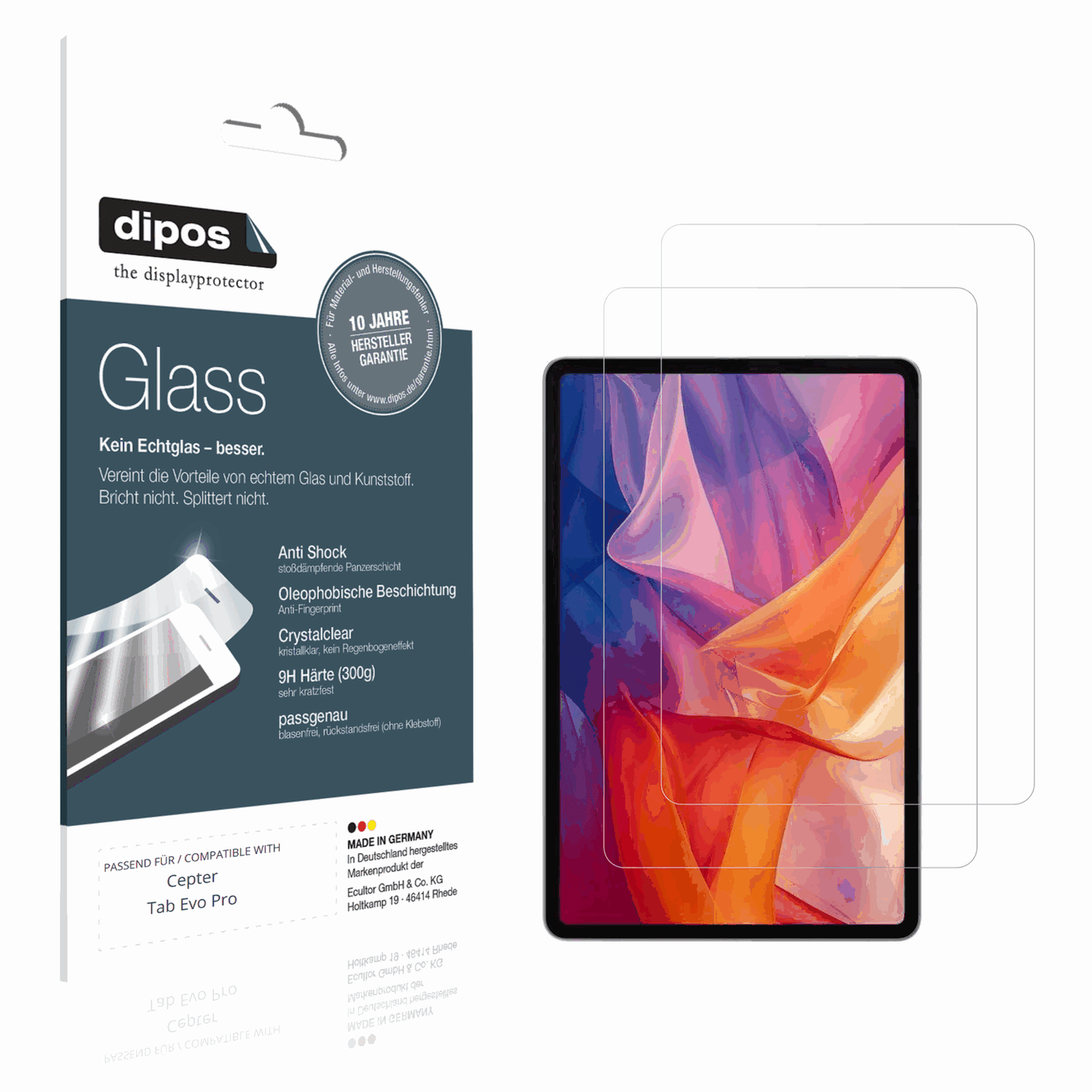 Klare Displayschutzfolie von dipos passend für Cepter Tab Evo Pro, 9H kratzfest und blasenfrei montiert