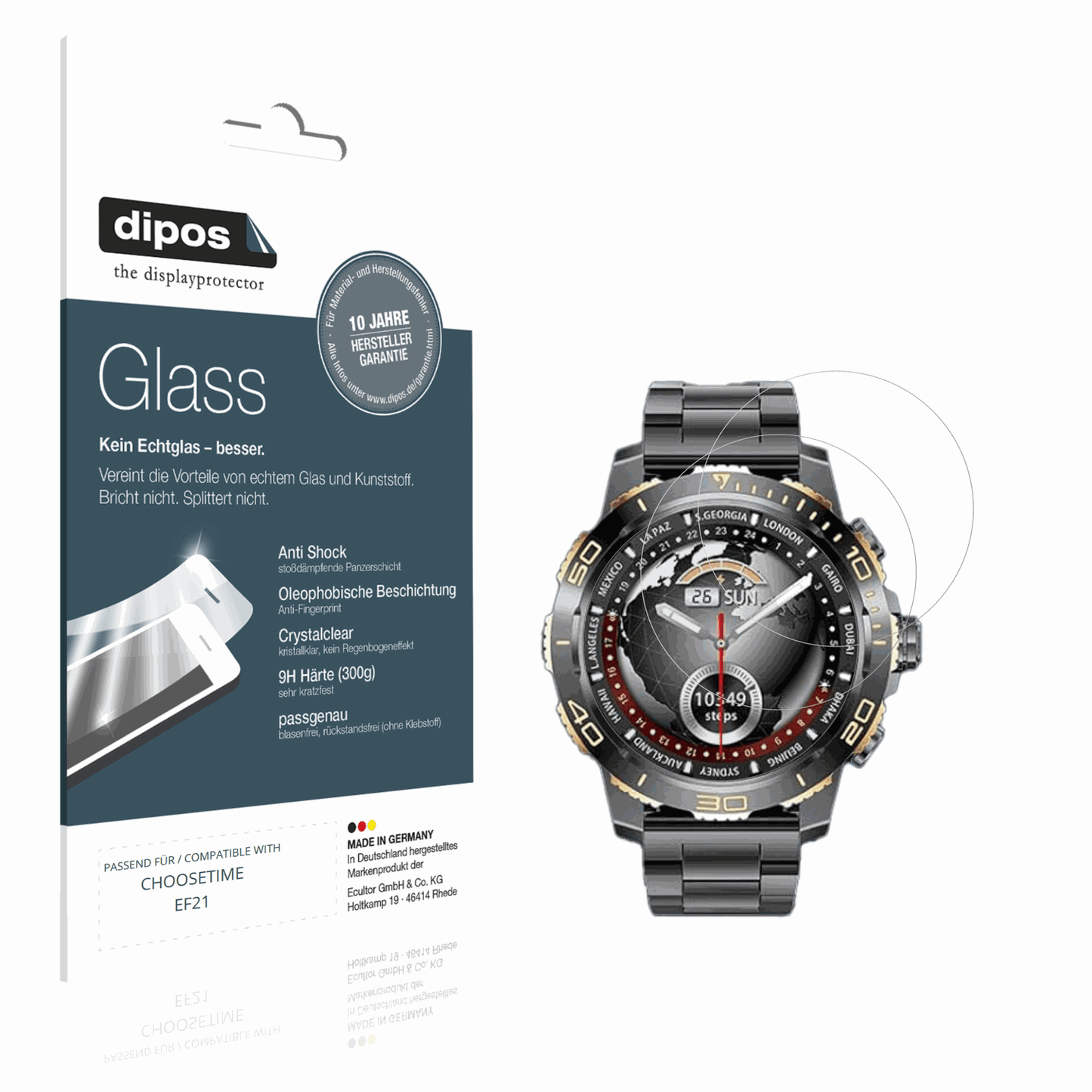 Klare Displayschutzfolie von dipos passend für CHOOSETIME EF21, 9H kratzfest und blasenfrei montiert