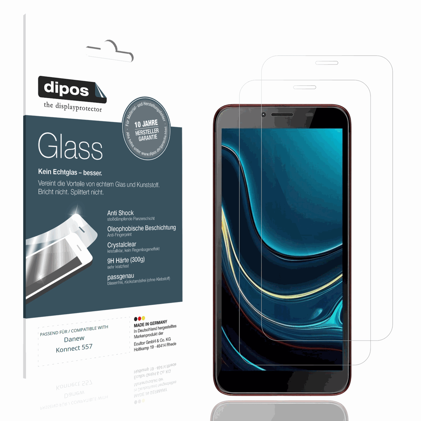 Klare Displayschutzfolie von dipos passend für Danew Konnect 557, 9H kratzfest und blasenfrei montiert
