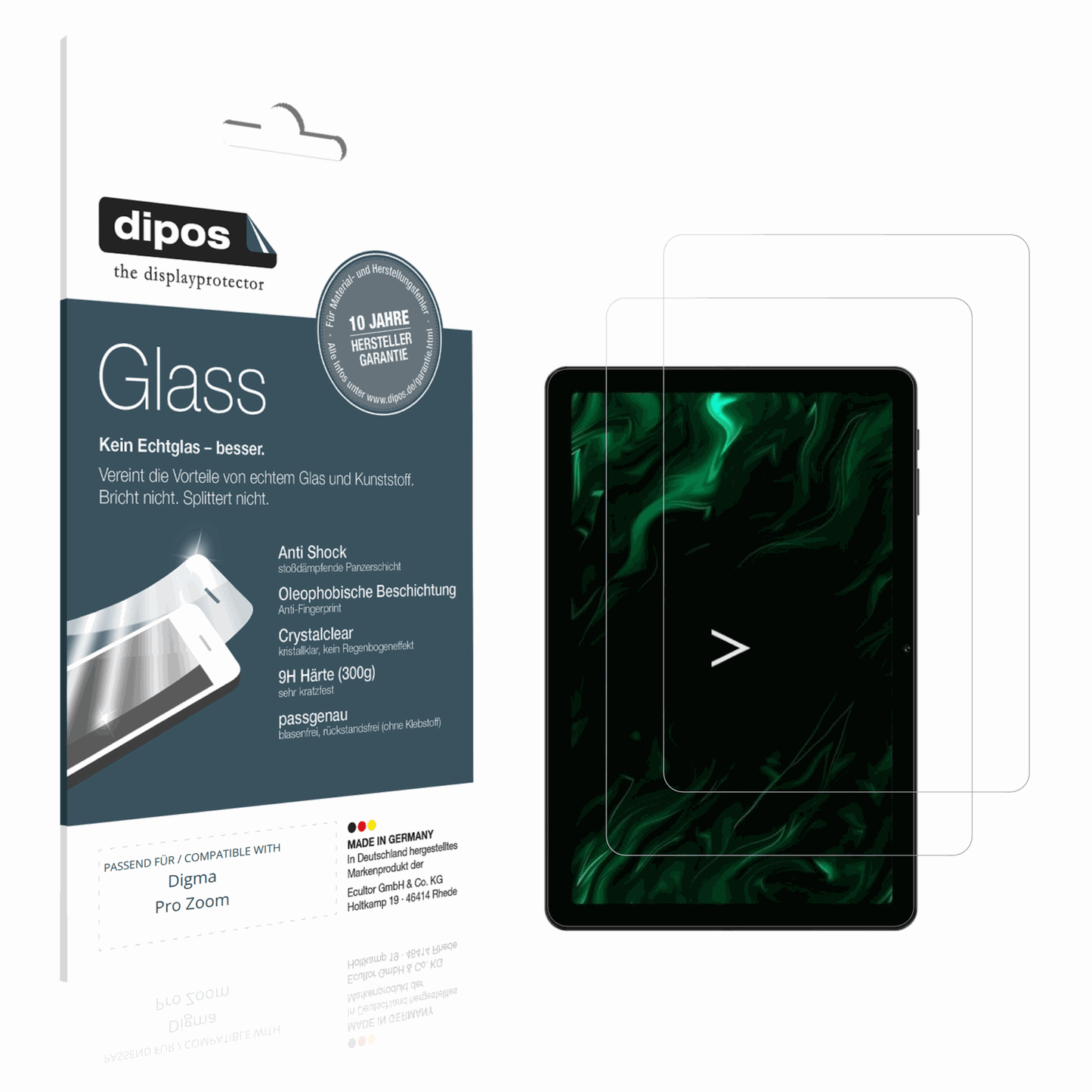 Klare Displayschutzfolie von dipos passend für Digma Pro Zoom, 9H kratzfest und blasenfrei montiert