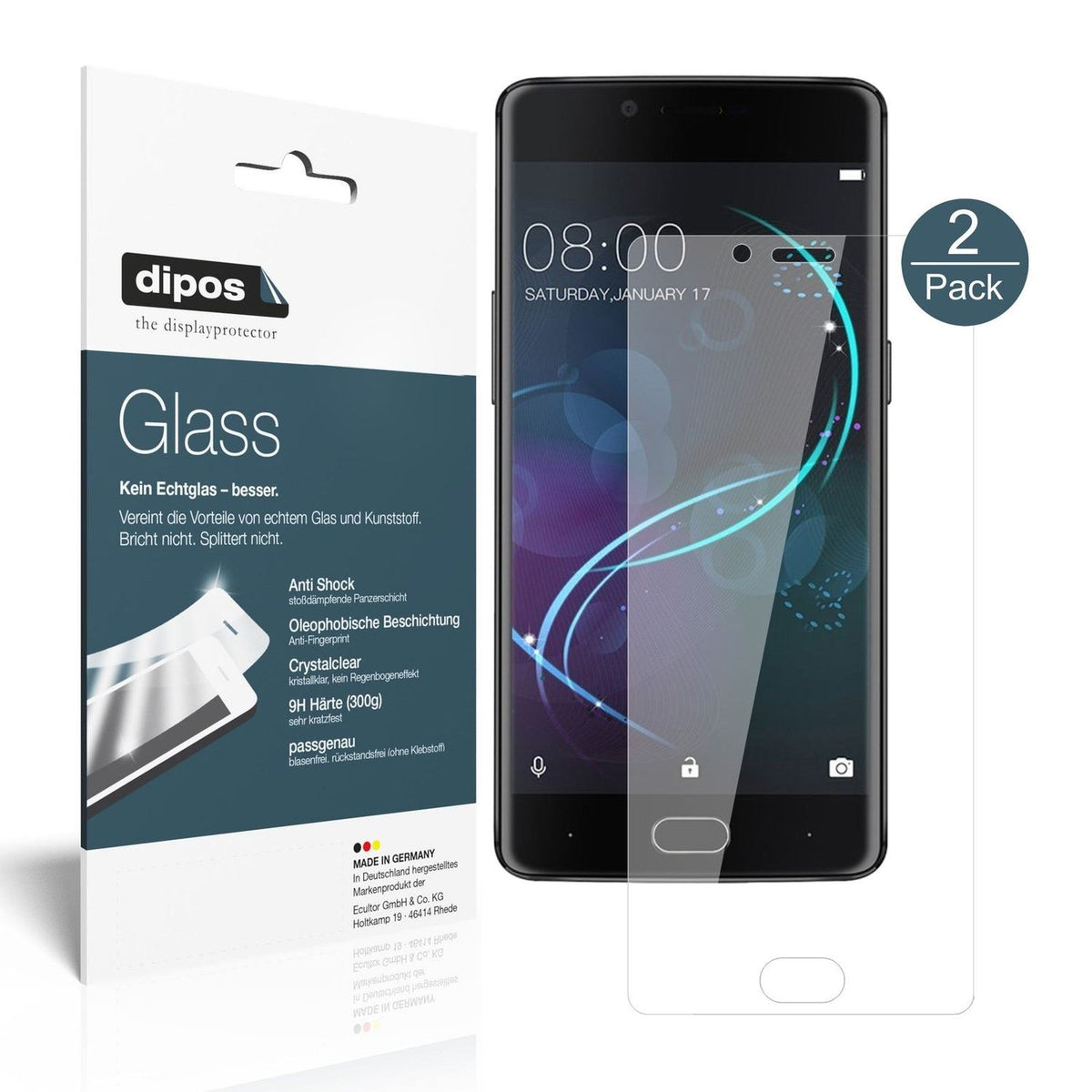 Klare Displayschutzfolie von dipos passend für Doogee Shoot 1, 9H kratzfest und blasenfrei montiert