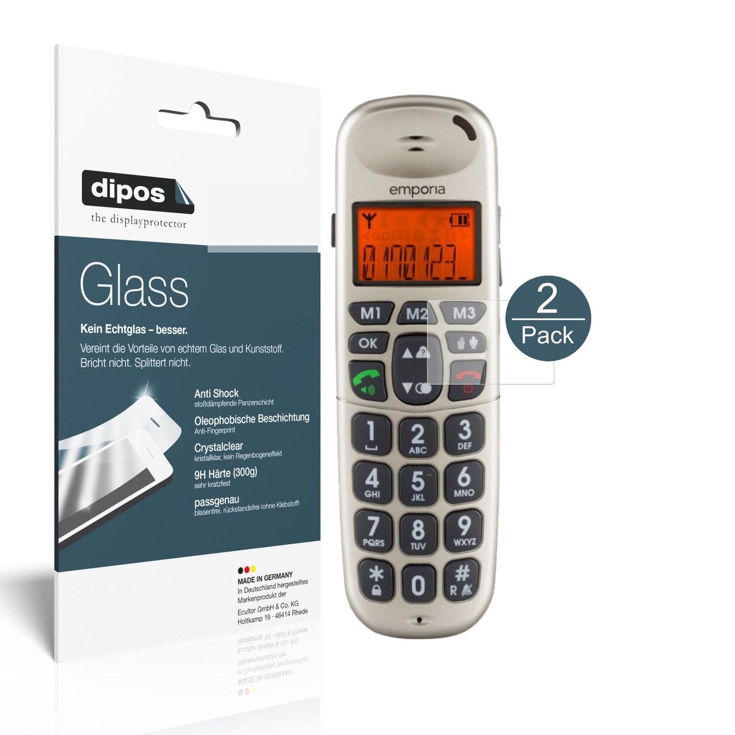 Klare Displayschutzfolie von dipos passend für Emporia D40, 9H kratzfest und blasenfrei montiert