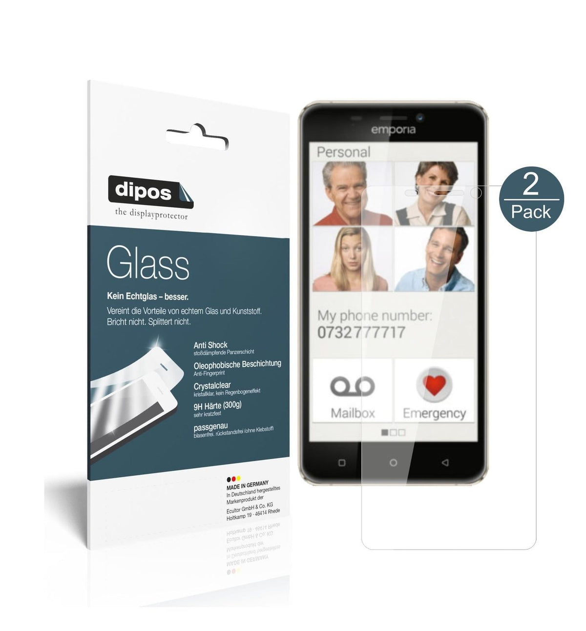 Klare Displayschutzfolie von dipos passend für Emporia SMART.2, 9H kratzfest und blasenfrei montiert